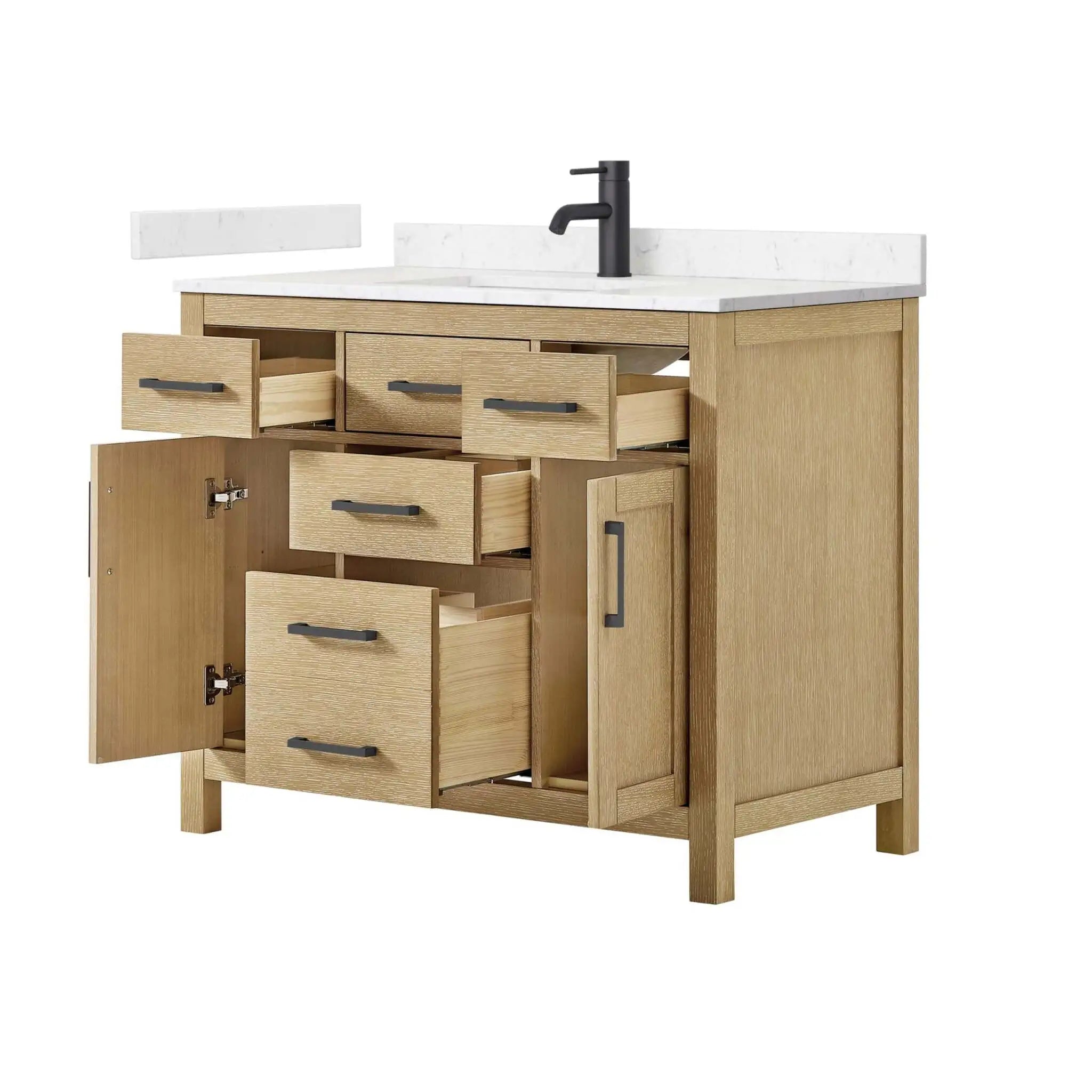 42" Beckett Single Bathroom Vanity in Whitewashed Oak with Matte Black Trim by Wyndham