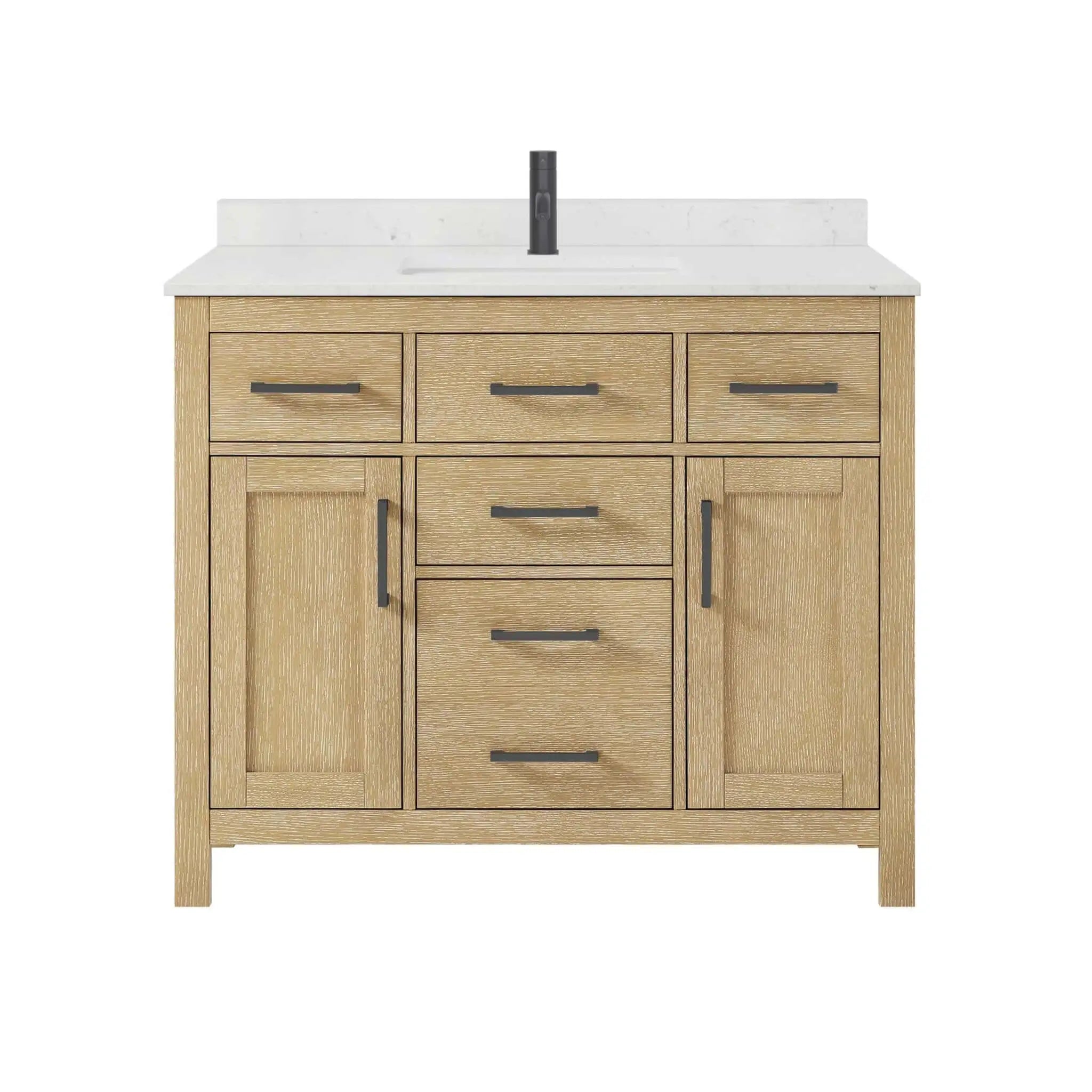 42" Beckett Single Bathroom Vanity in Whitewashed Oak with Matte Black Trim by Wyndham