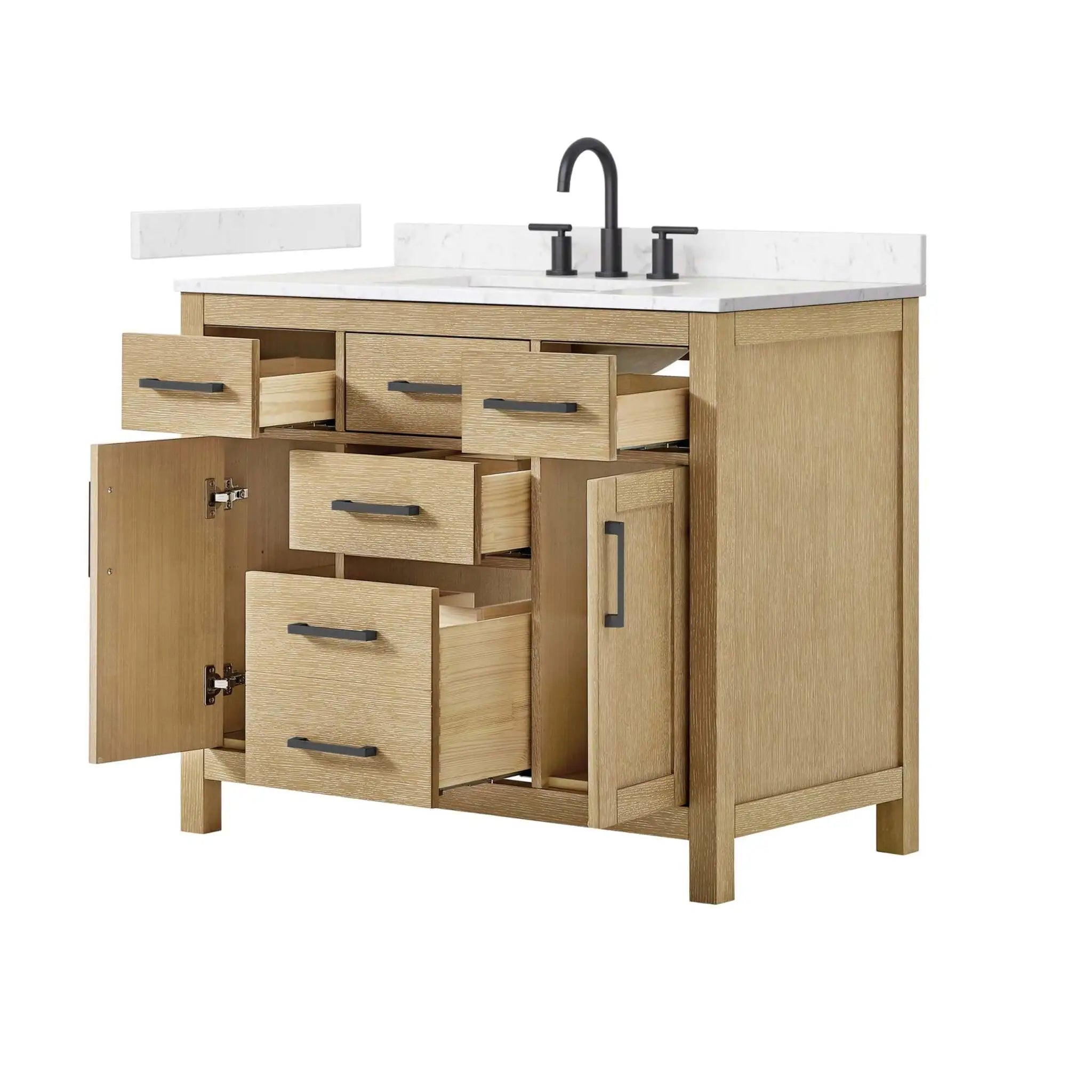 42" Beckett Single Bathroom Vanity in Whitewashed Oak with Matte Black Trim by Wyndham