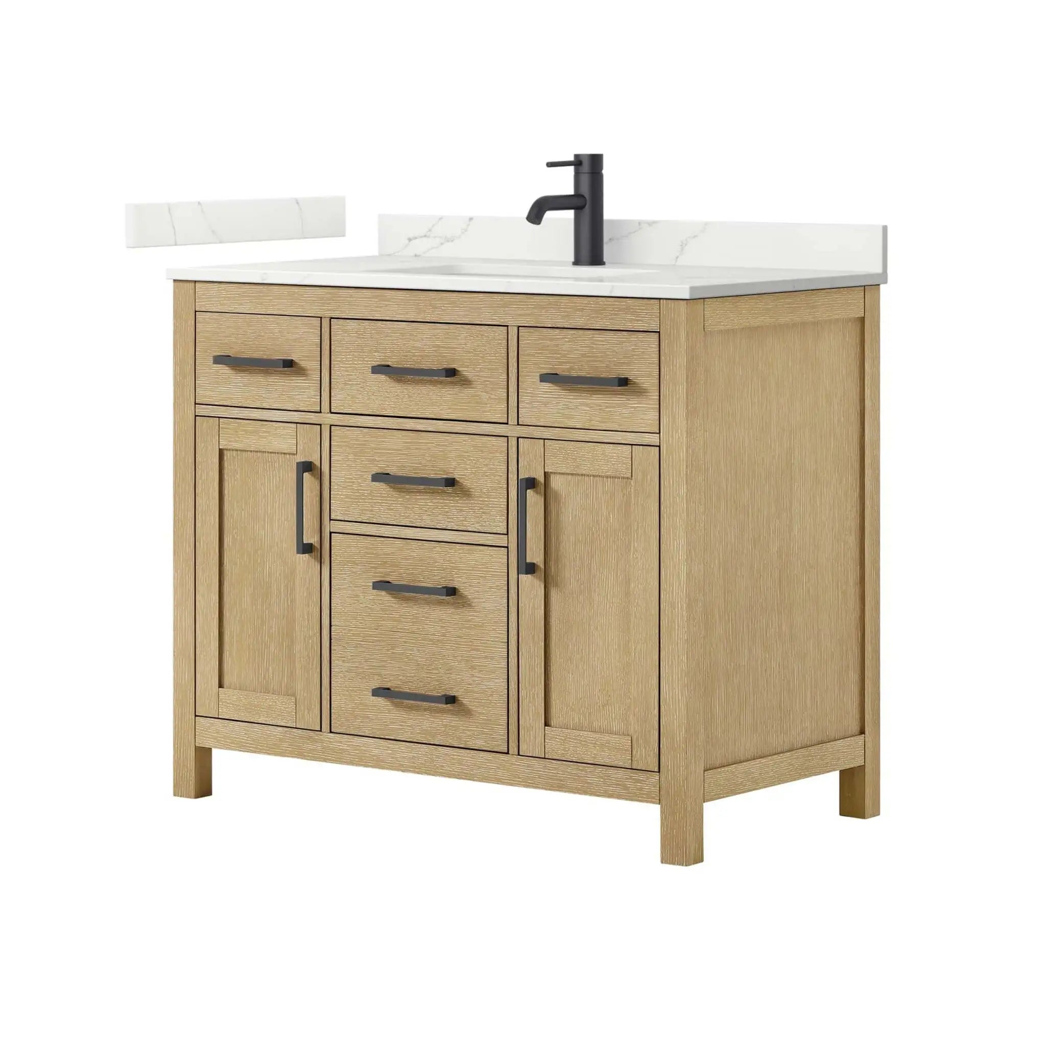 42" Beckett Single Bathroom Vanity in Whitewashed Oak with Matte Black Trim by Wyndham
