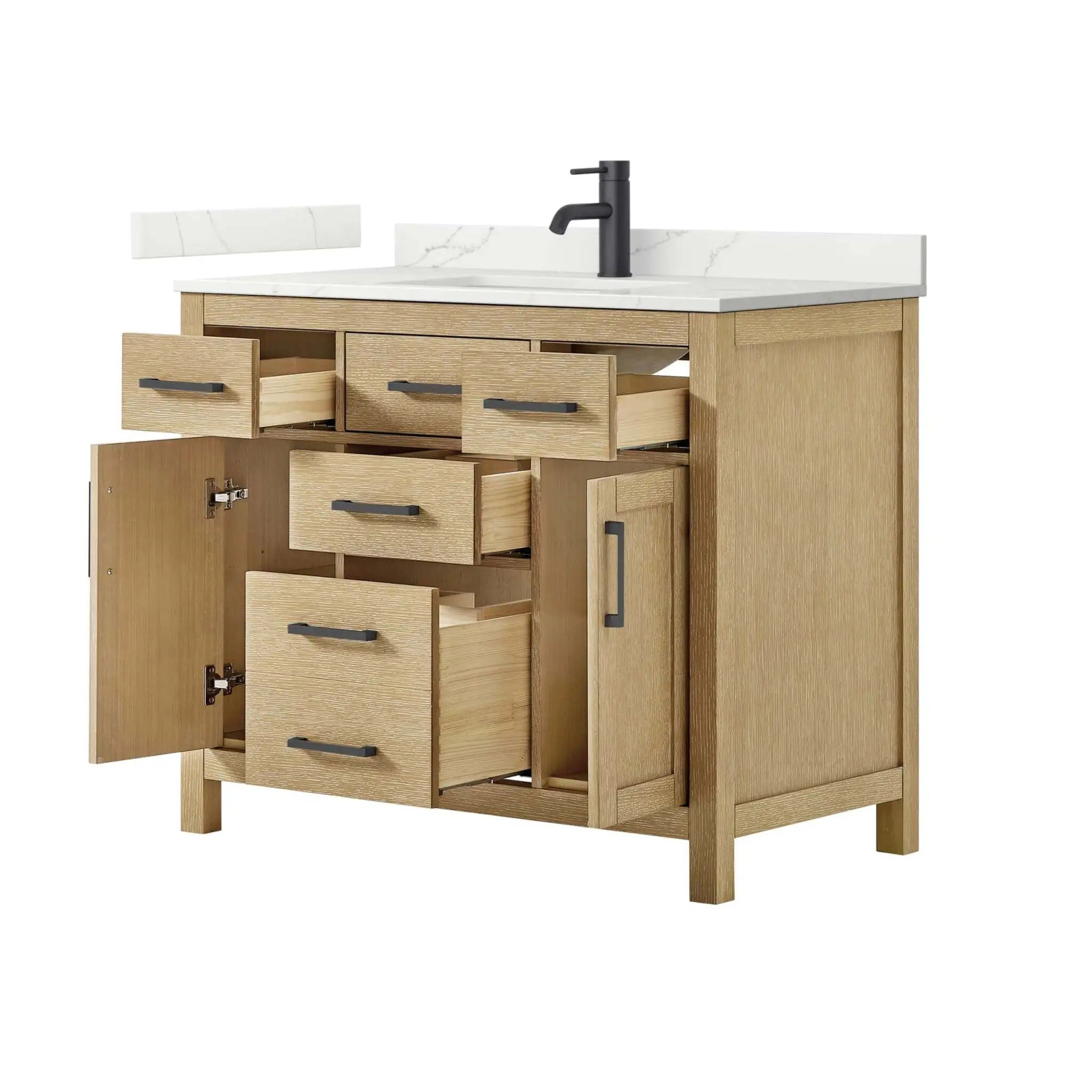 42" Beckett Single Bathroom Vanity in Whitewashed Oak with Matte Black Trim by Wyndham