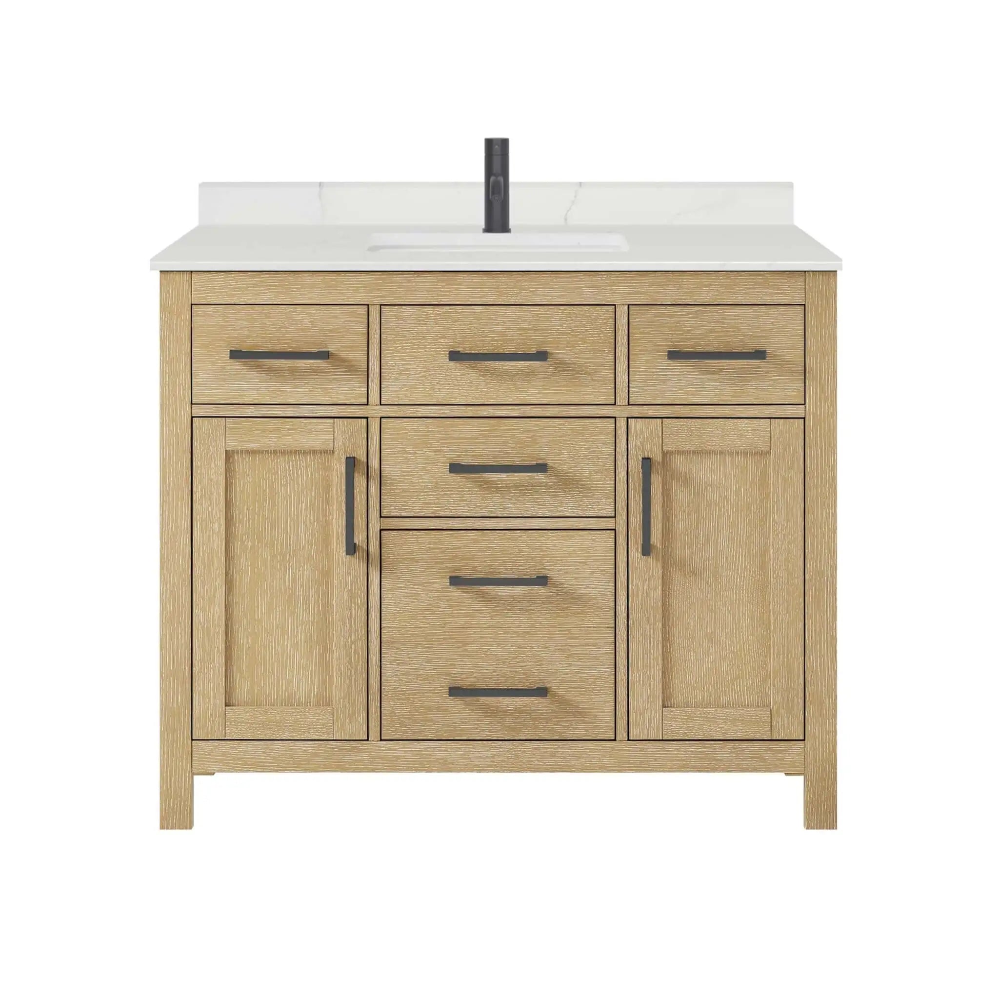 42" Beckett Single Bathroom Vanity in Whitewashed Oak with Matte Black Trim by Wyndham