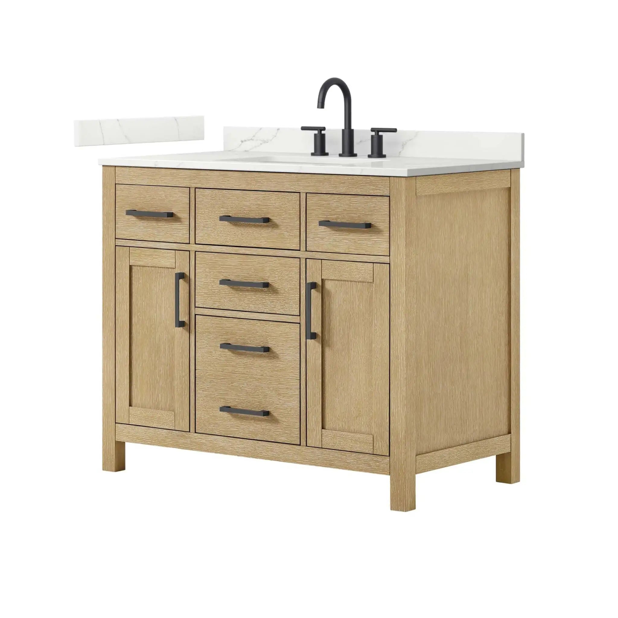 42" Beckett Single Bathroom Vanity in Whitewashed Oak with Matte Black Trim by Wyndham