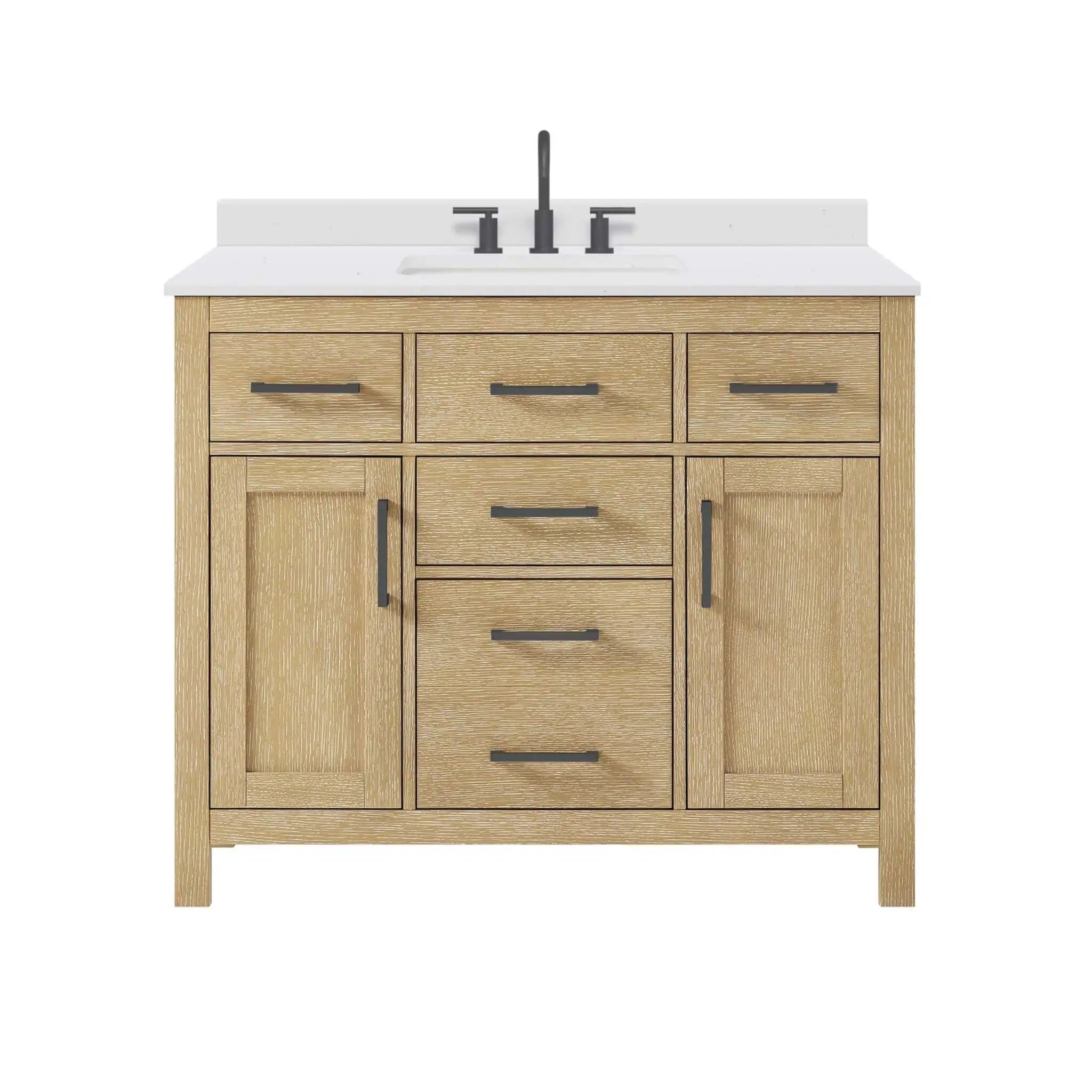 42" Beckett Single Bathroom Vanity in Whitewashed Oak with Matte Black Trim by Wyndham