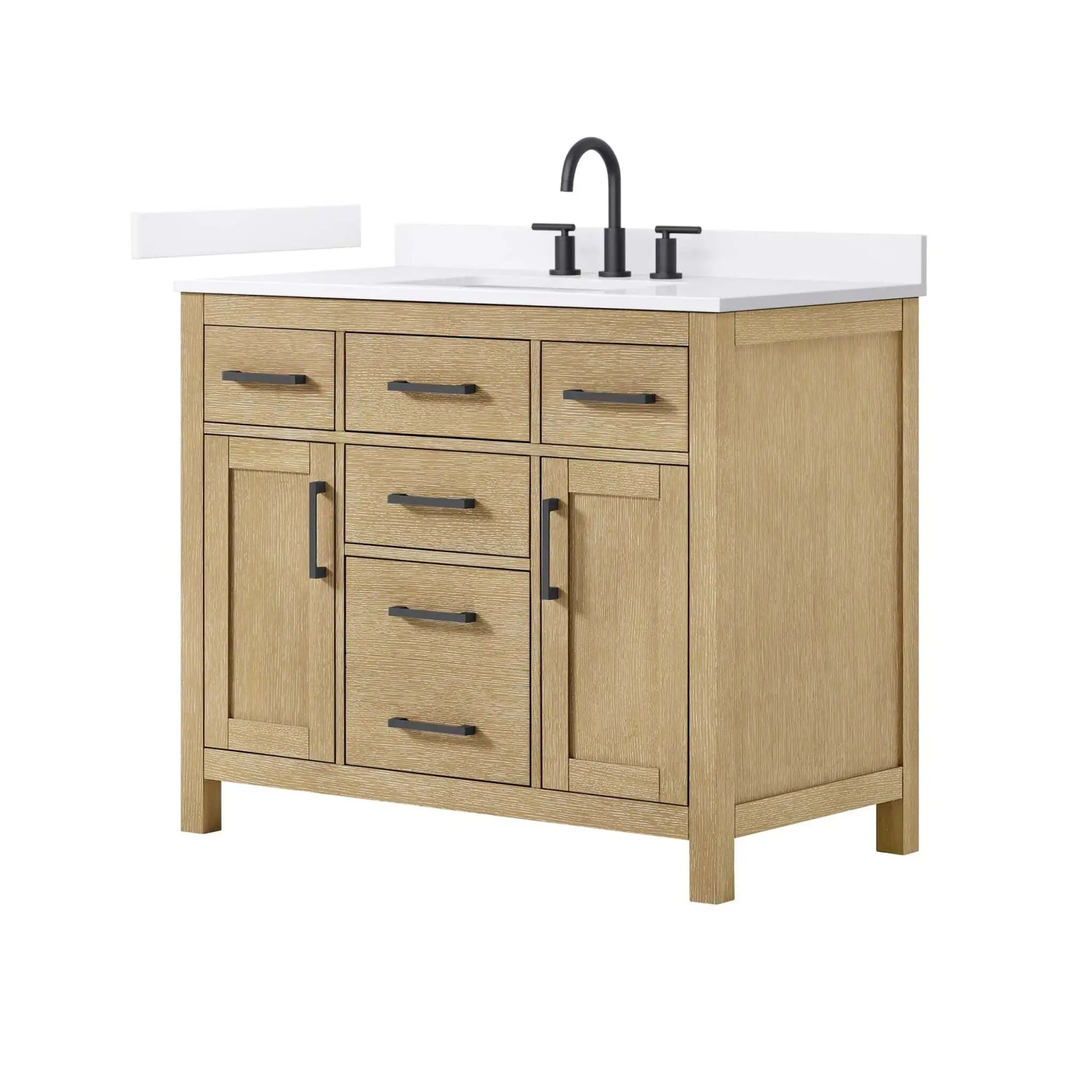 42" Beckett Single Bathroom Vanity in Whitewashed Oak with Matte Black Trim by Wyndham