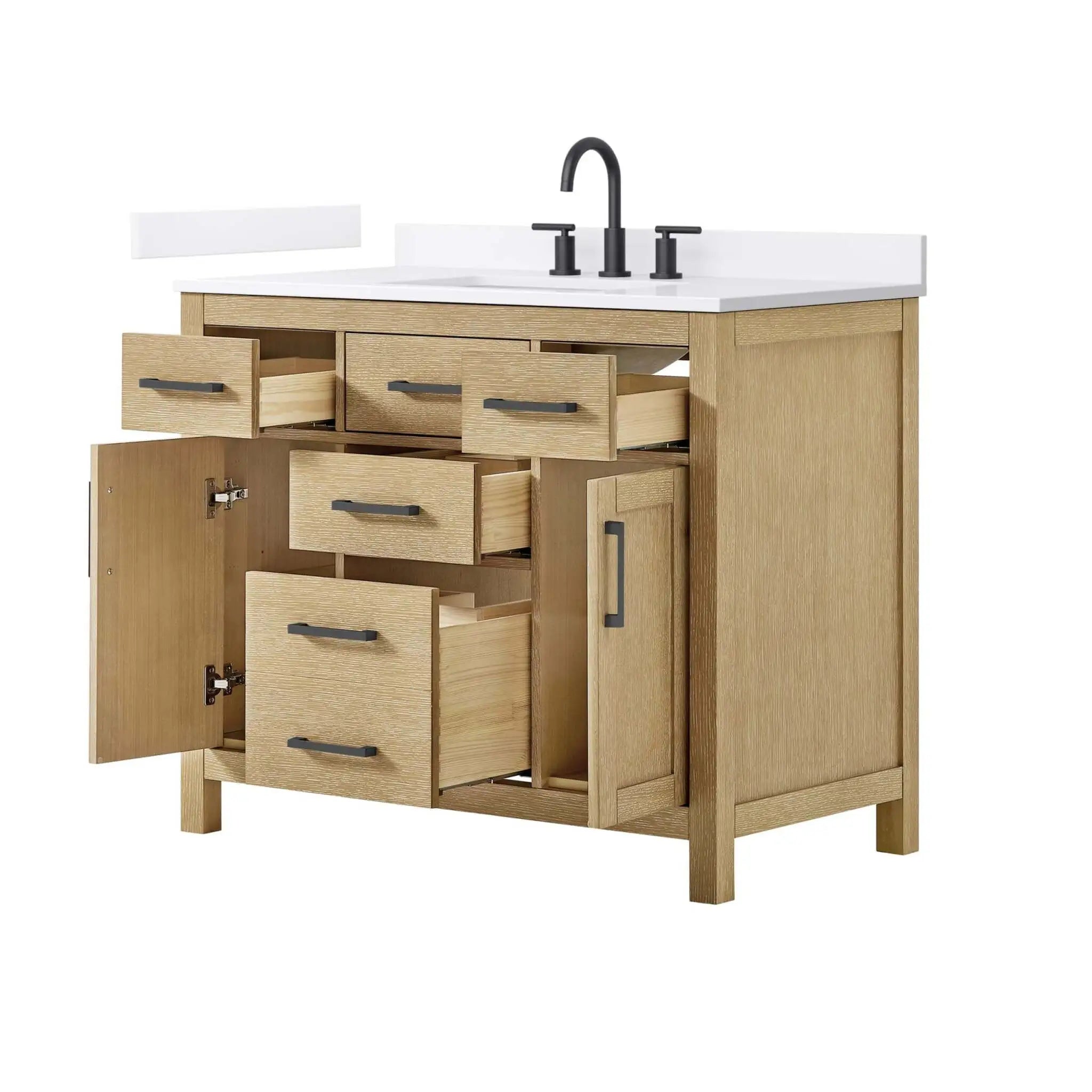 42" Beckett Single Bathroom Vanity in Whitewashed Oak with Matte Black Trim by Wyndham