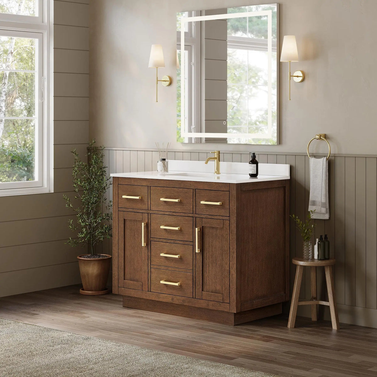 42" Beckett Single Bathroom Vanity with Toe Kick Dark Oak Brushed Gold Trim by wyndham View 7