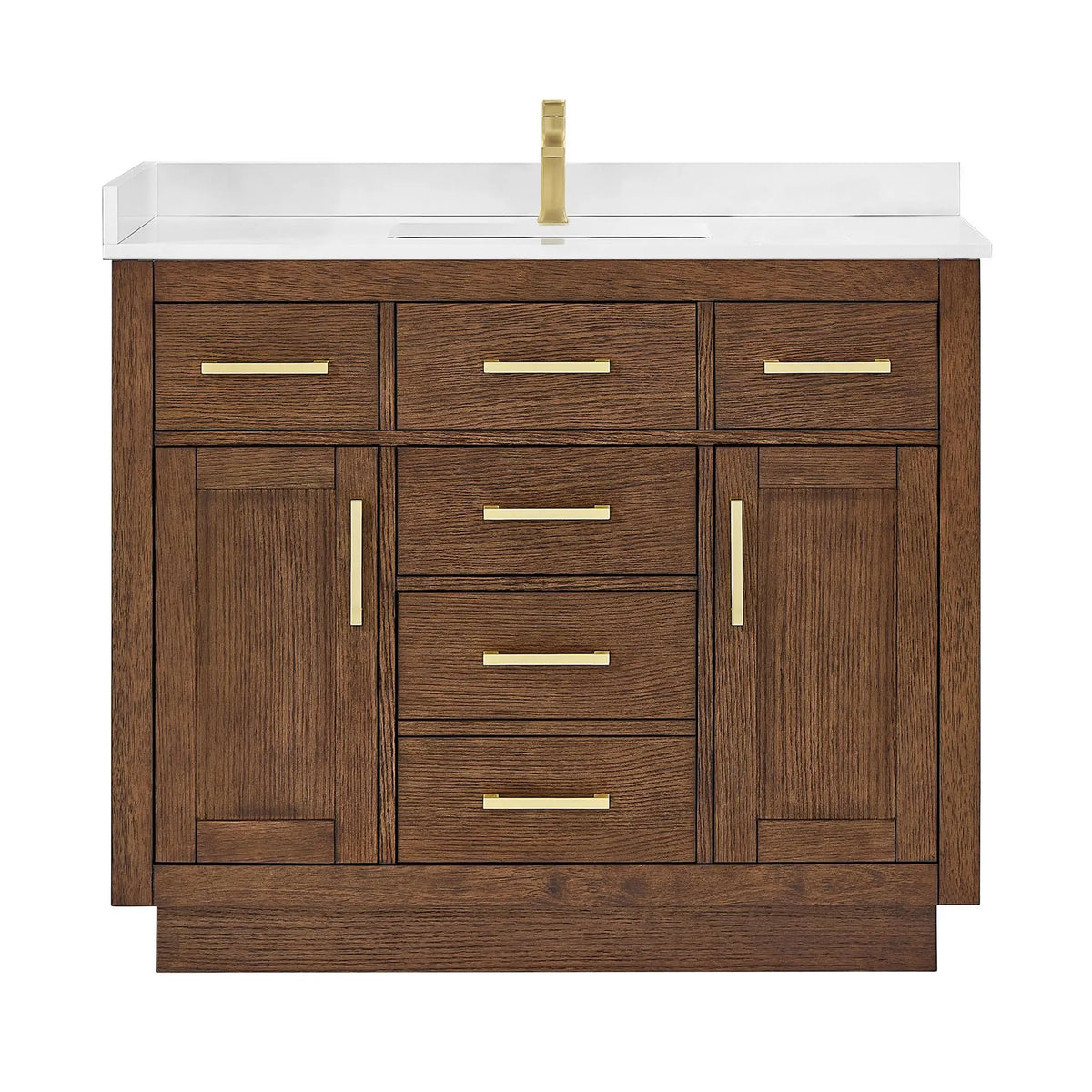 42" Beckett Single Bathroom Vanity with Toe Kick Dark Oak Brushed Gold Trim by wyndham View 6