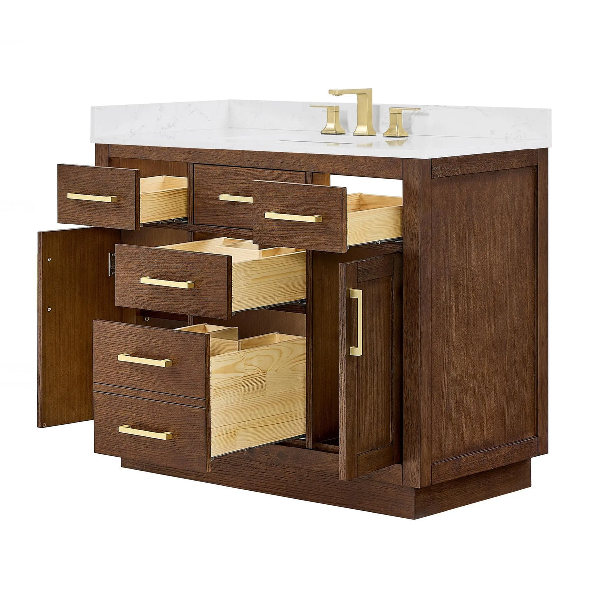 42" Beckett Single Bathroom Vanity with Toe Kick Dark Oak Brushed Gold Trim by wyndham View 13