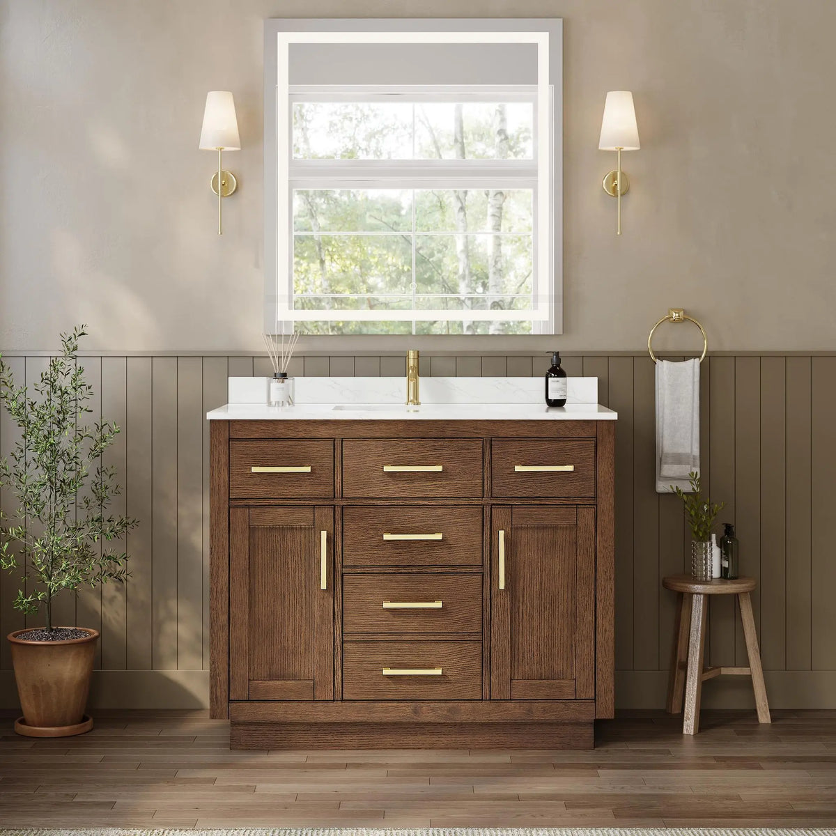 42" Beckett Single Bathroom Vanity with Toe Kick Dark Oak Brushed Gold Trim by wyndham View 24