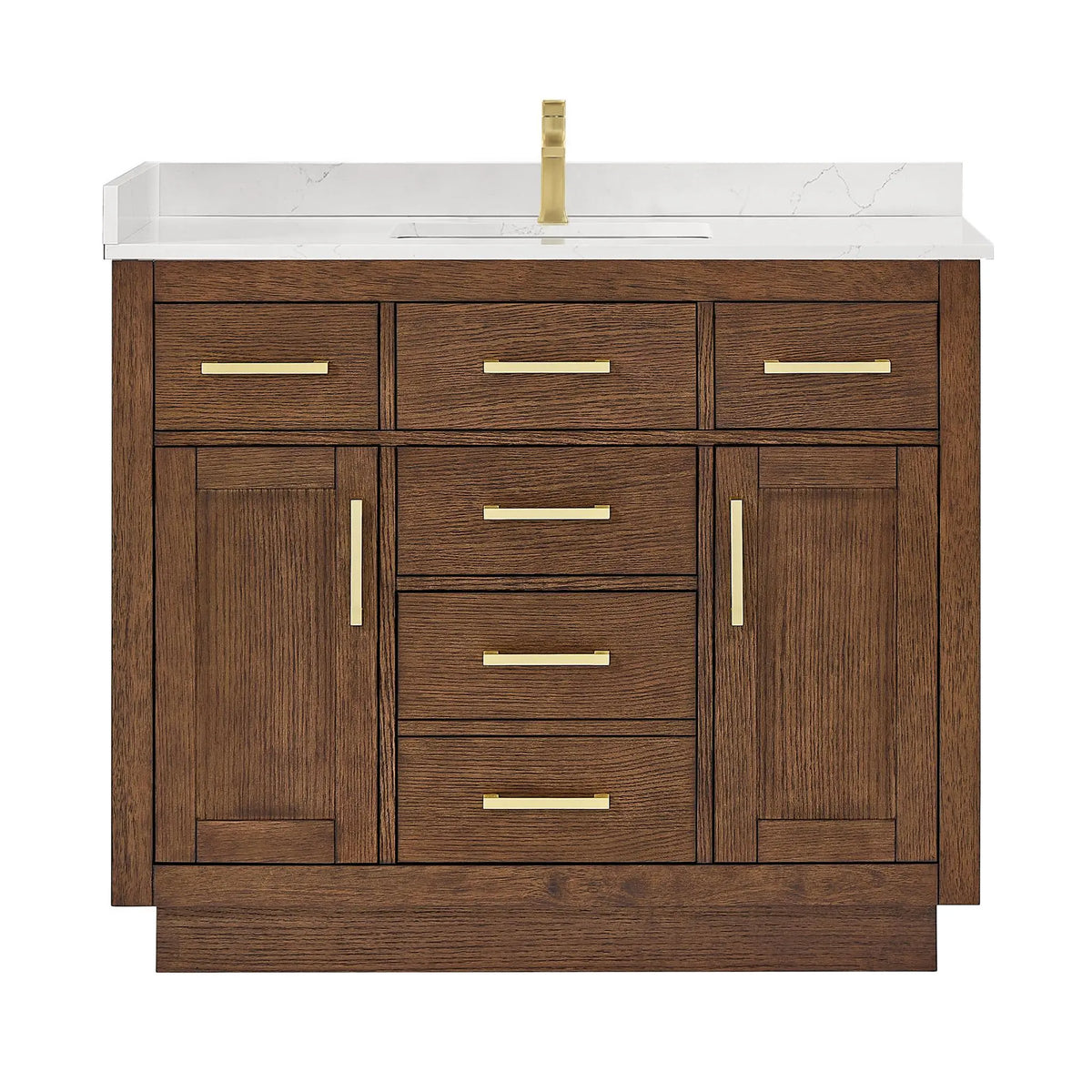 42" Beckett Single Bathroom Vanity with Toe Kick Dark Oak Brushed Gold Trim by wyndham View 21
