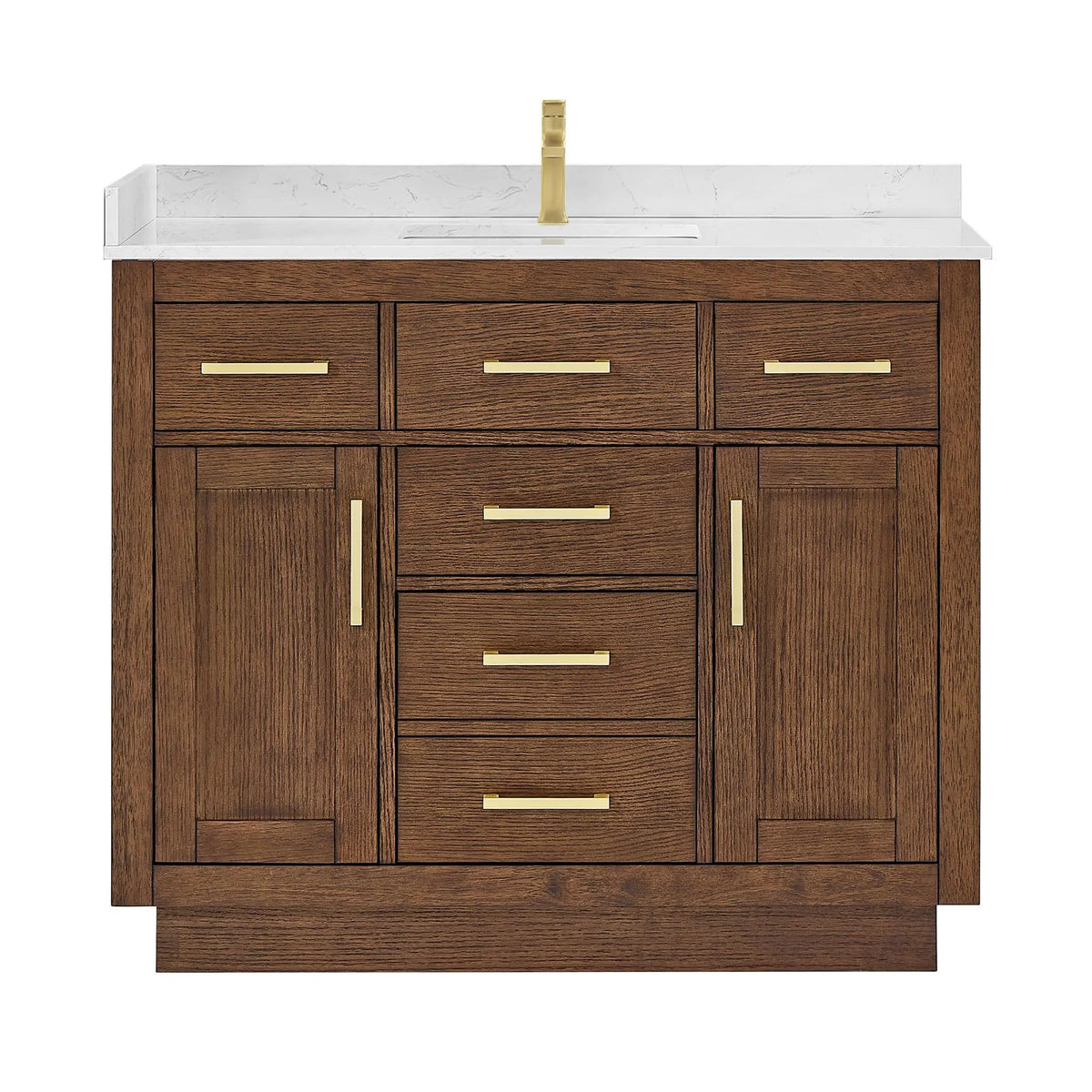 42" Beckett Single Bathroom Vanity with Toe Kick Dark Oak Brushed Gold Trim by wyndham View 1
