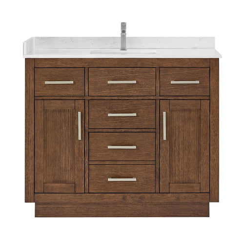 42" Beckett Single Bathroom Vanity with Toe Kick Dark Oak Brushed Nickel Trim by wyndham