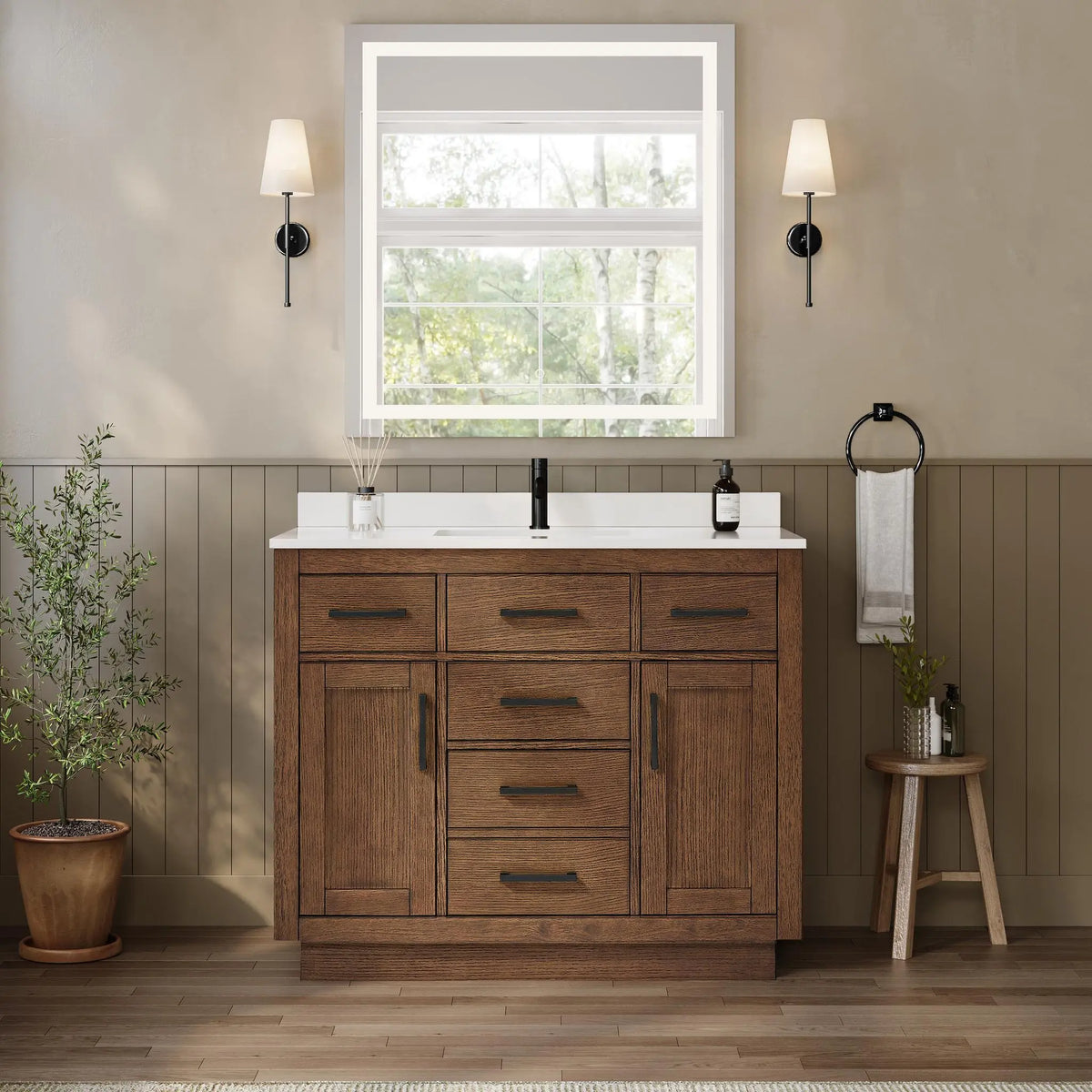 42" Beckett Single Bathroom Vanity with Toe Kick Dark Oak Matte Black Trim by wyndham View 9