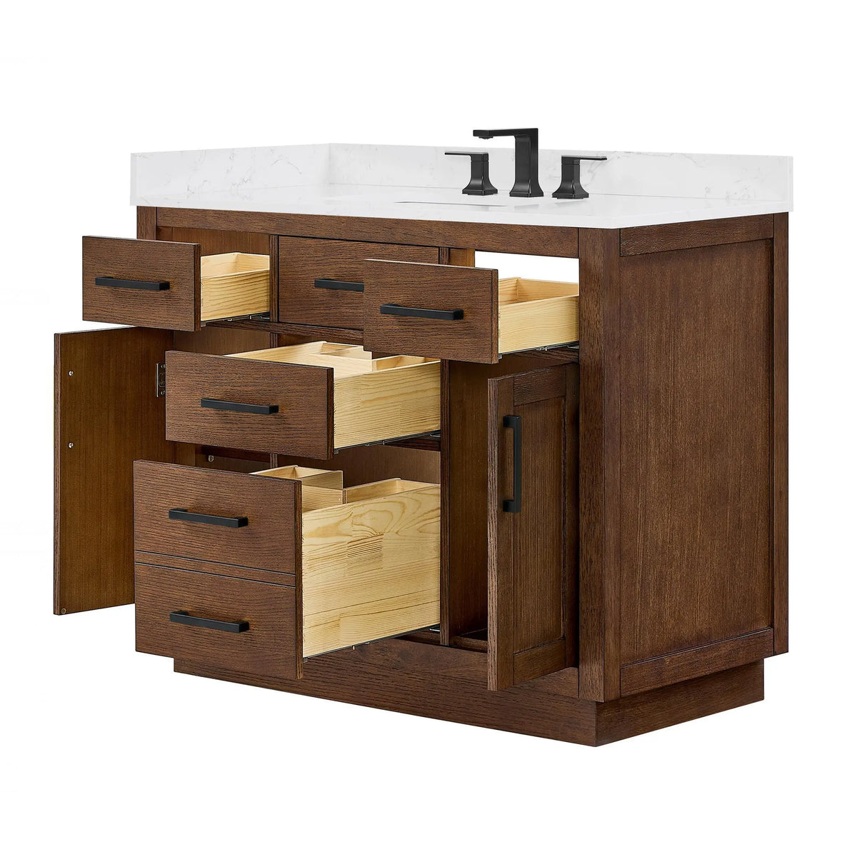 42" Beckett Single Bathroom Vanity with Toe Kick Dark Oak Matte Black Trim by wyndham View 13
