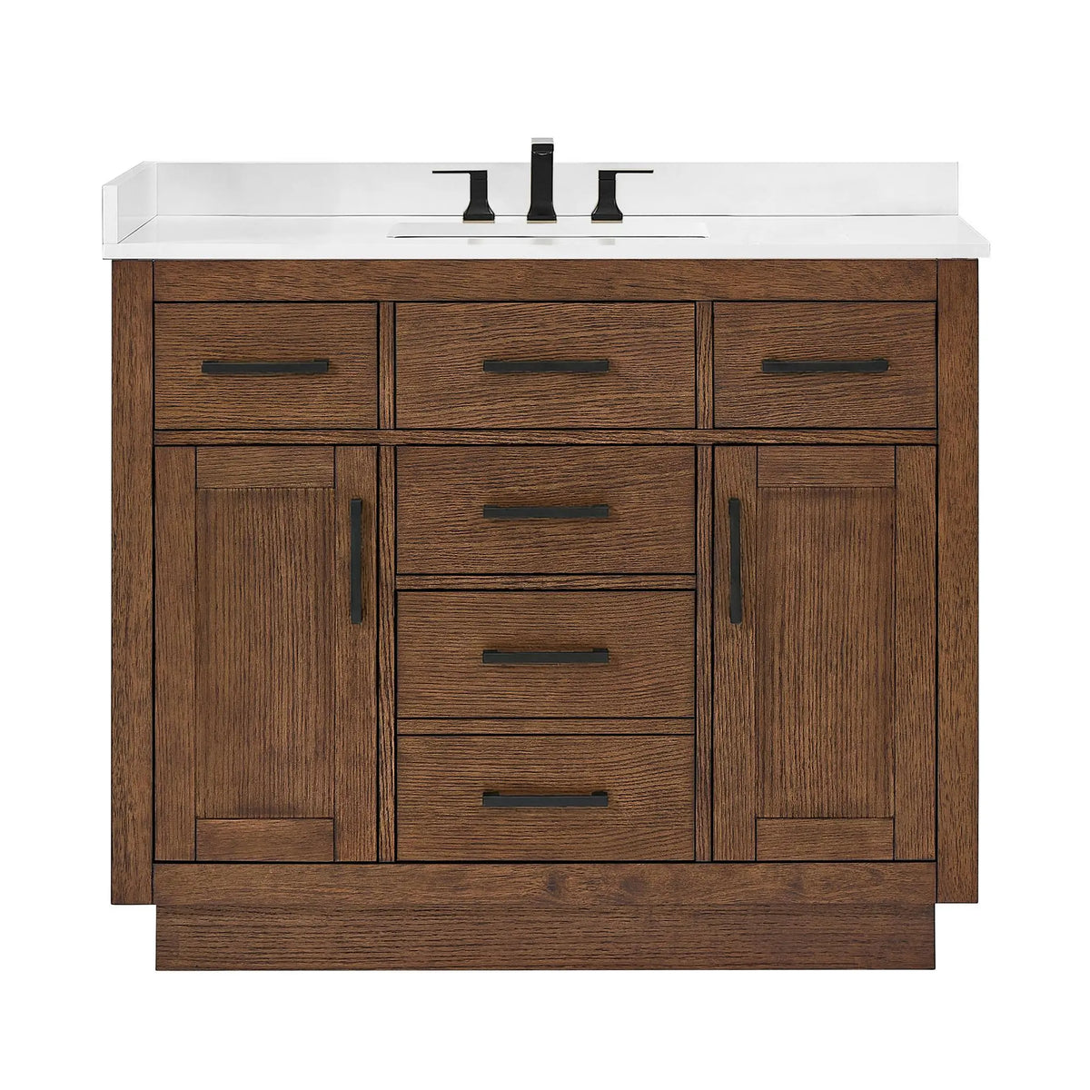 42" Beckett Single Bathroom Vanity with Toe Kick Dark Oak Matte Black Trim by wyndham View 16