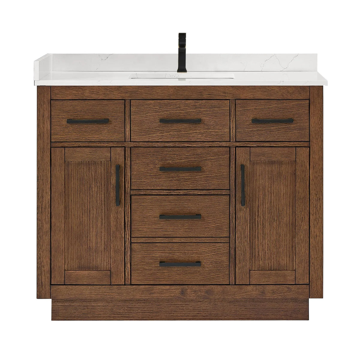 42" Beckett Single Bathroom Vanity with Toe Kick Dark Oak Matte Black Trim by wyndham View 21