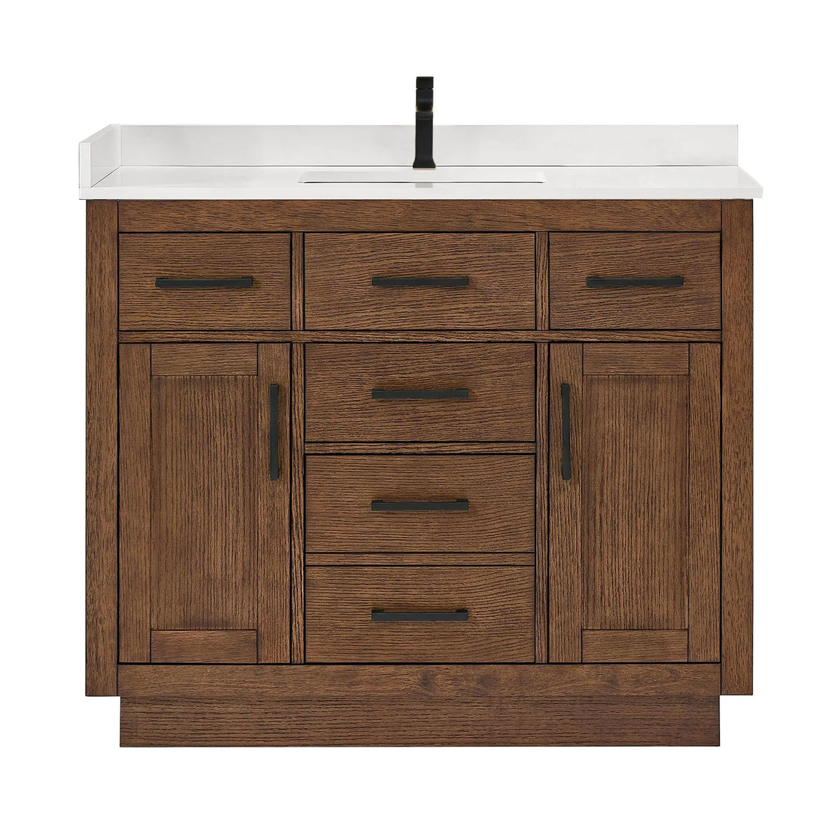 42" Beckett Single Bathroom Vanity with Toe Kick Dark Oak Matte Black Trim by wyndham View 26