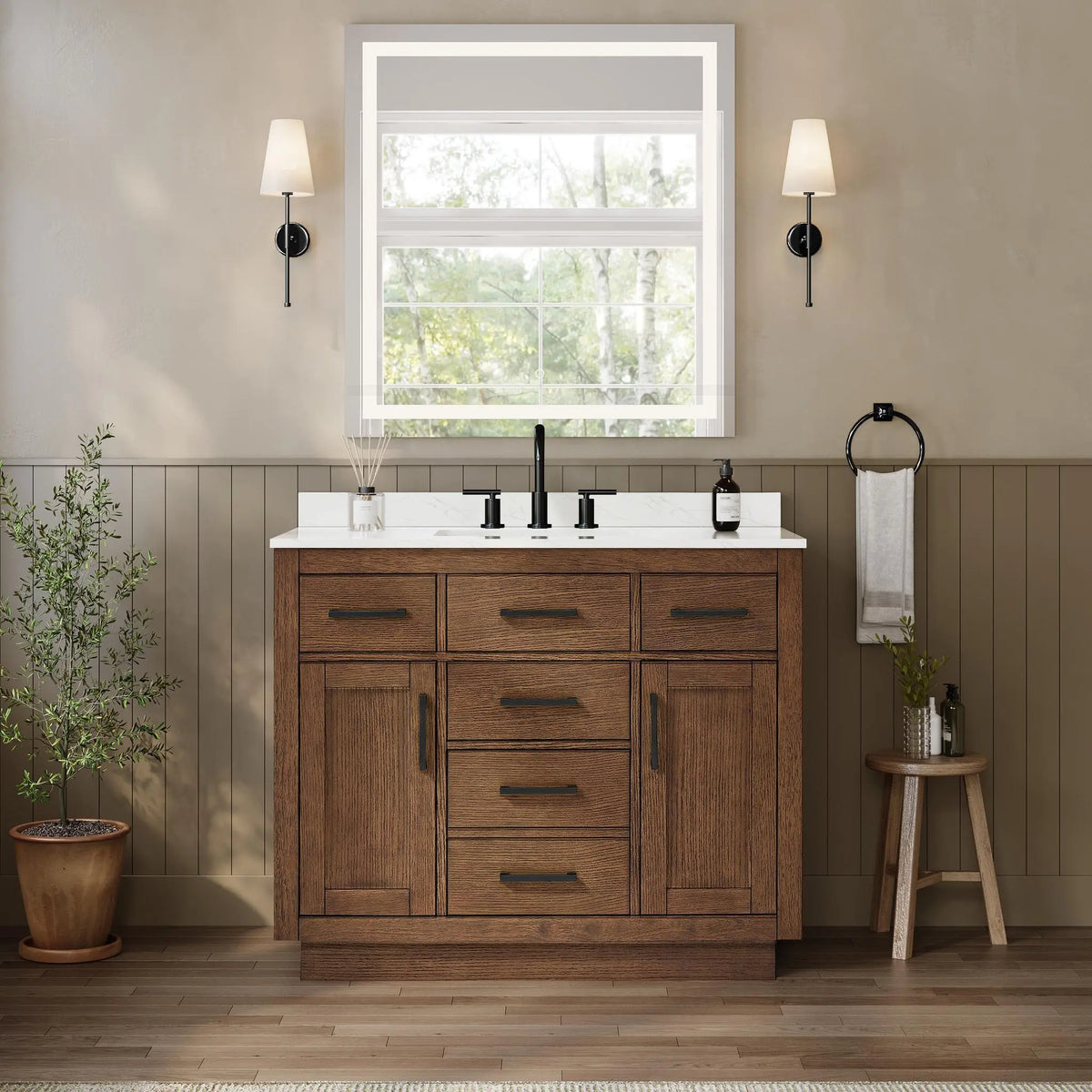 42" Beckett Single Bathroom Vanity with Toe Kick Dark Oak Matte Black Trim by wyndham View 34