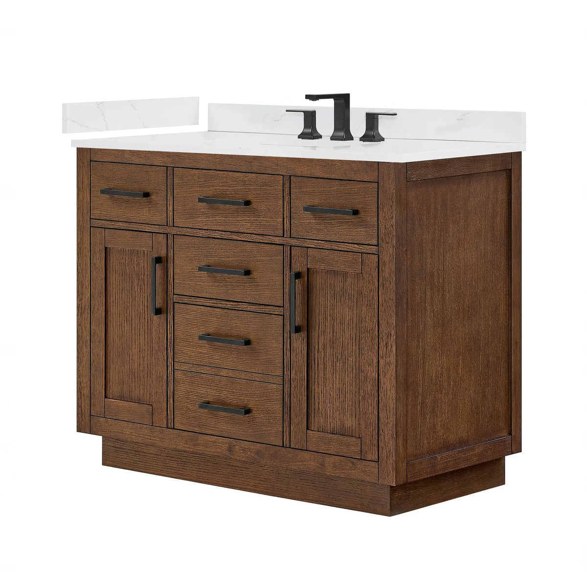 42" Beckett Single Bathroom Vanity with Toe Kick Dark Oak Matte Black Trim by wyndham View 35