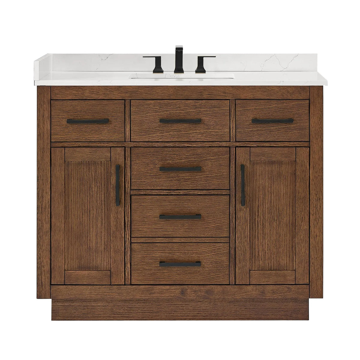 42" Beckett Single Bathroom Vanity with Toe Kick Dark Oak Matte Black Trim by wyndham View 31