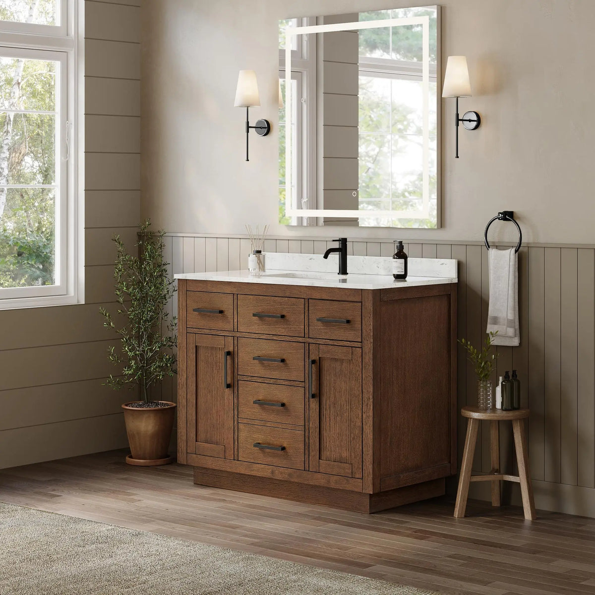 42" Beckett Single Bathroom Vanity with Toe Kick Dark Oak Matte Black Trim by wyndham View 2