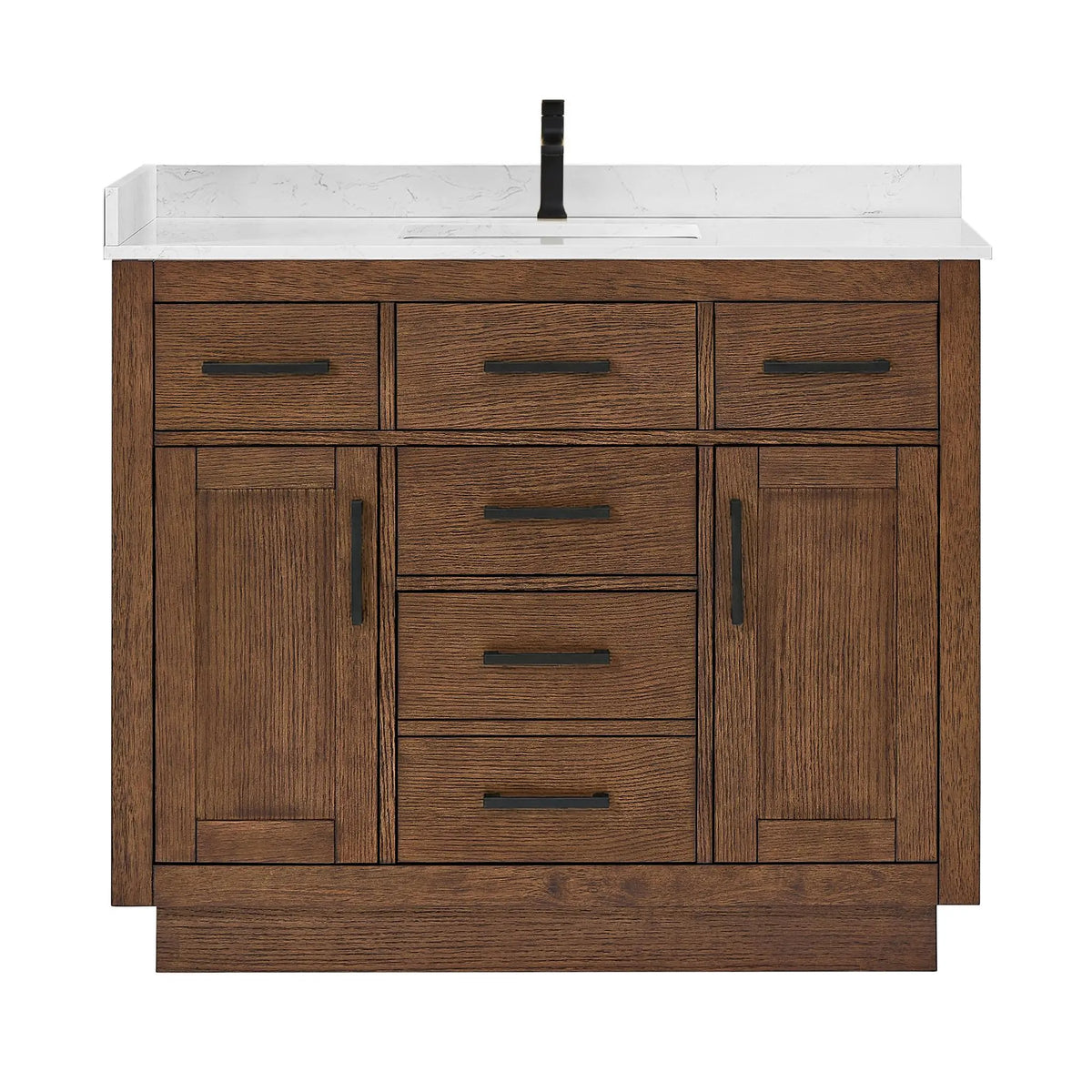 42" Beckett Single Bathroom Vanity with Toe Kick Dark Oak Matte Black Trim by wyndham View 1