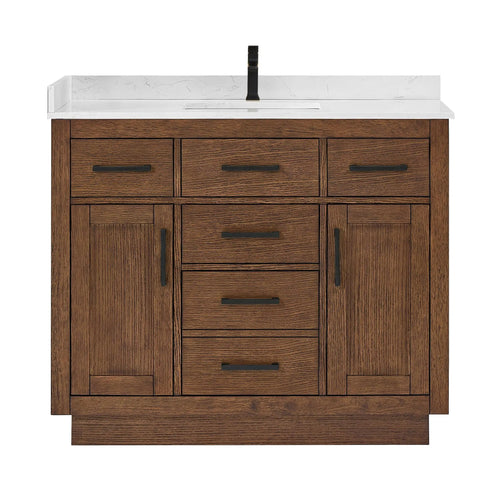 42" Beckett Single Bathroom Vanity with Toe Kick Dark Oak Matte Black Trim by wyndham