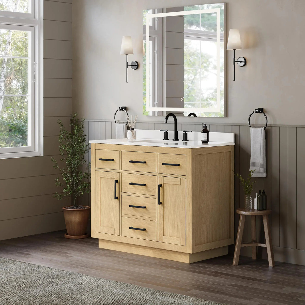42" Beckett Single Bathroom Vanity with Toe Kick Rift Oak Matte Black Trim by wyndham View 17