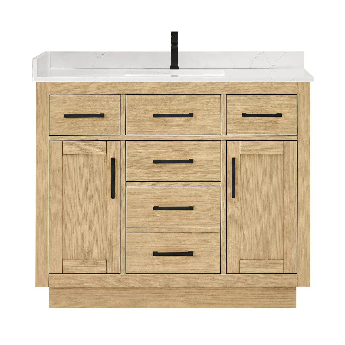 42" Beckett Single Bathroom Vanity with Toe Kick Rift Oak Matte Black Trim by wyndham View 21