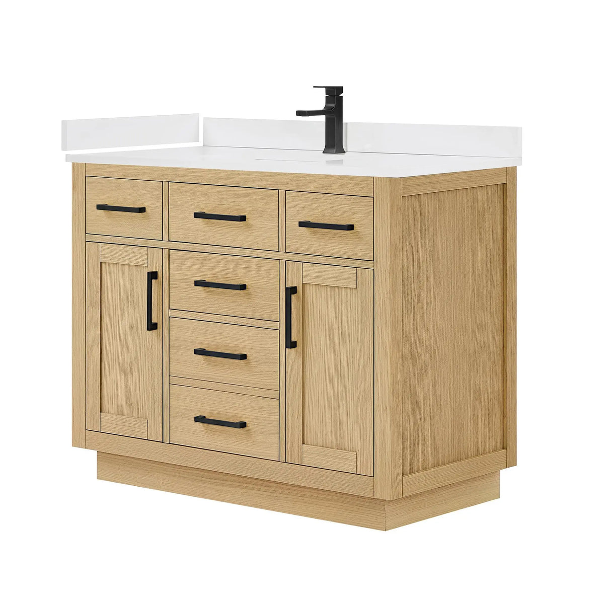 42" Beckett Single Bathroom Vanity with Toe Kick Rift Oak Matte Black Trim by wyndham View 30