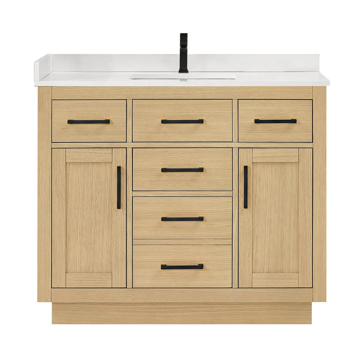 42" Beckett Single Bathroom Vanity with Toe Kick Rift Oak Matte Black Trim by wyndham View 26