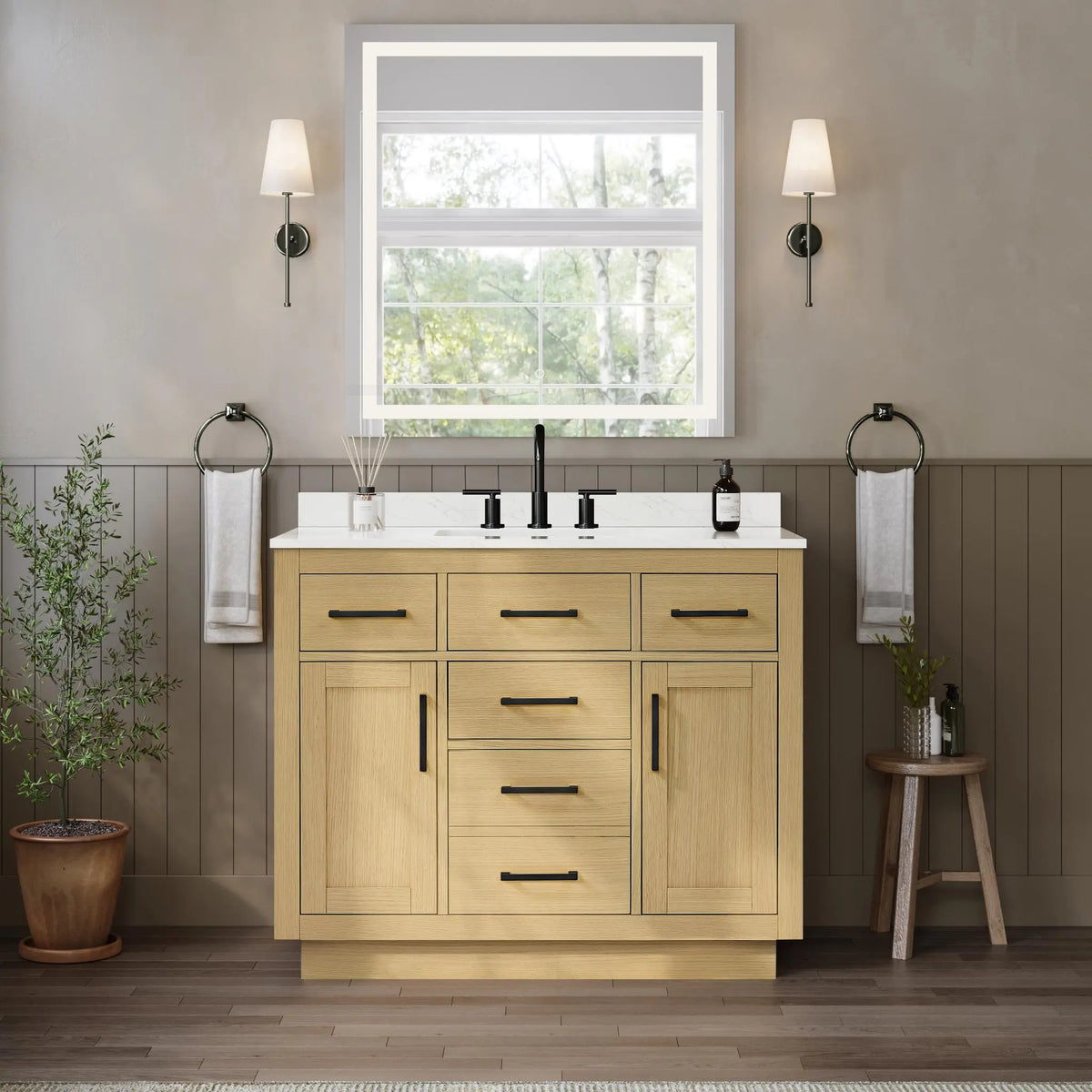 42" Beckett Single Bathroom Vanity with Toe Kick Rift Oak Matte Black Trim by wyndham View 34