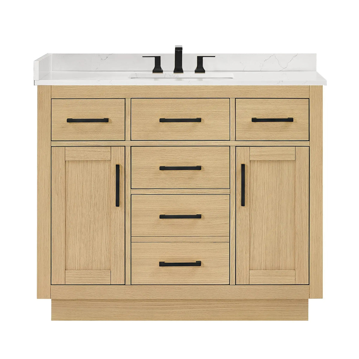 42" Beckett Single Bathroom Vanity with Toe Kick Rift Oak Matte Black Trim by wyndham View 31
