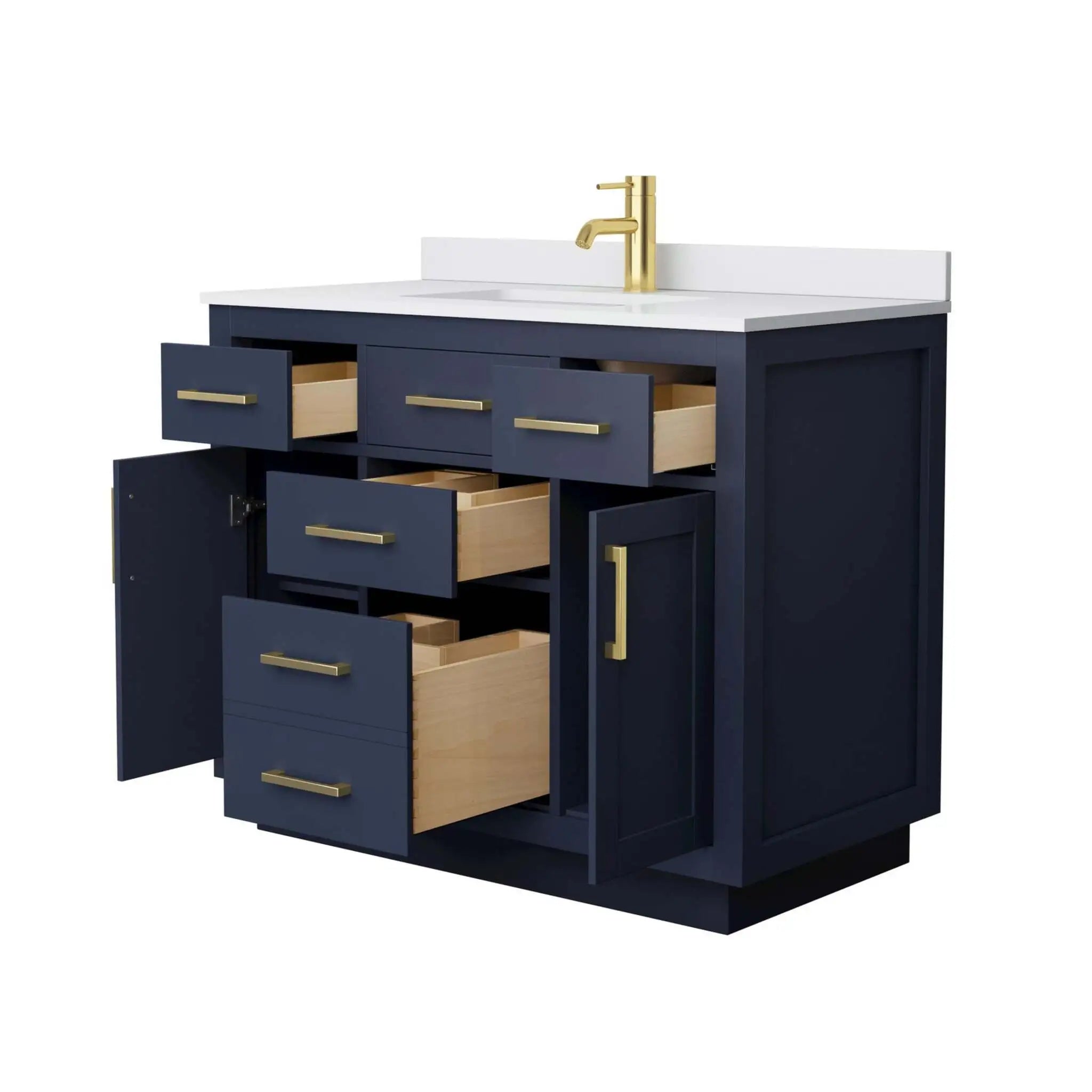 42" Beckett TK Beckett Single Bathroom Vanity with Toe Kick in Dark Blue with Brushed Gold Trim by Wyndham