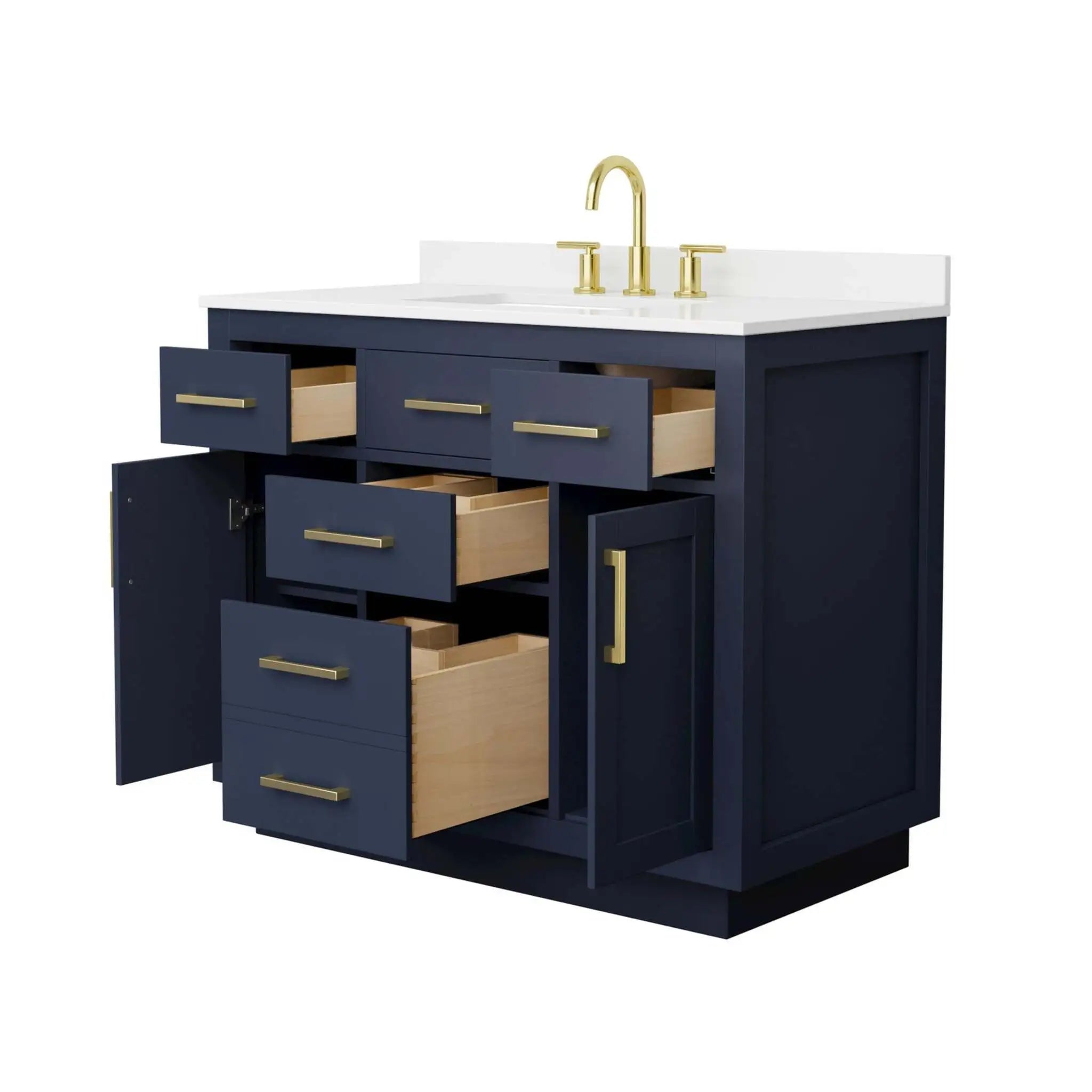 42" Beckett TK Beckett Single Bathroom Vanity with Toe Kick in Dark Blue with Brushed Gold Trim by Wyndham