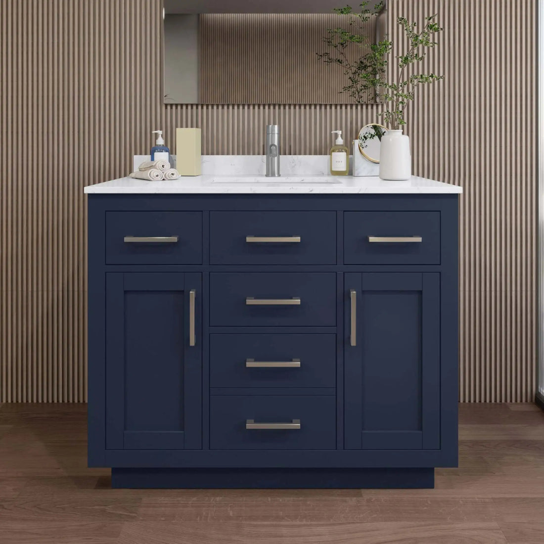 42" Beckett TK Beckett Single Bathroom Vanity with Toe Kick in Dark Blue with Brushed Nickel Trim by Wyndham
