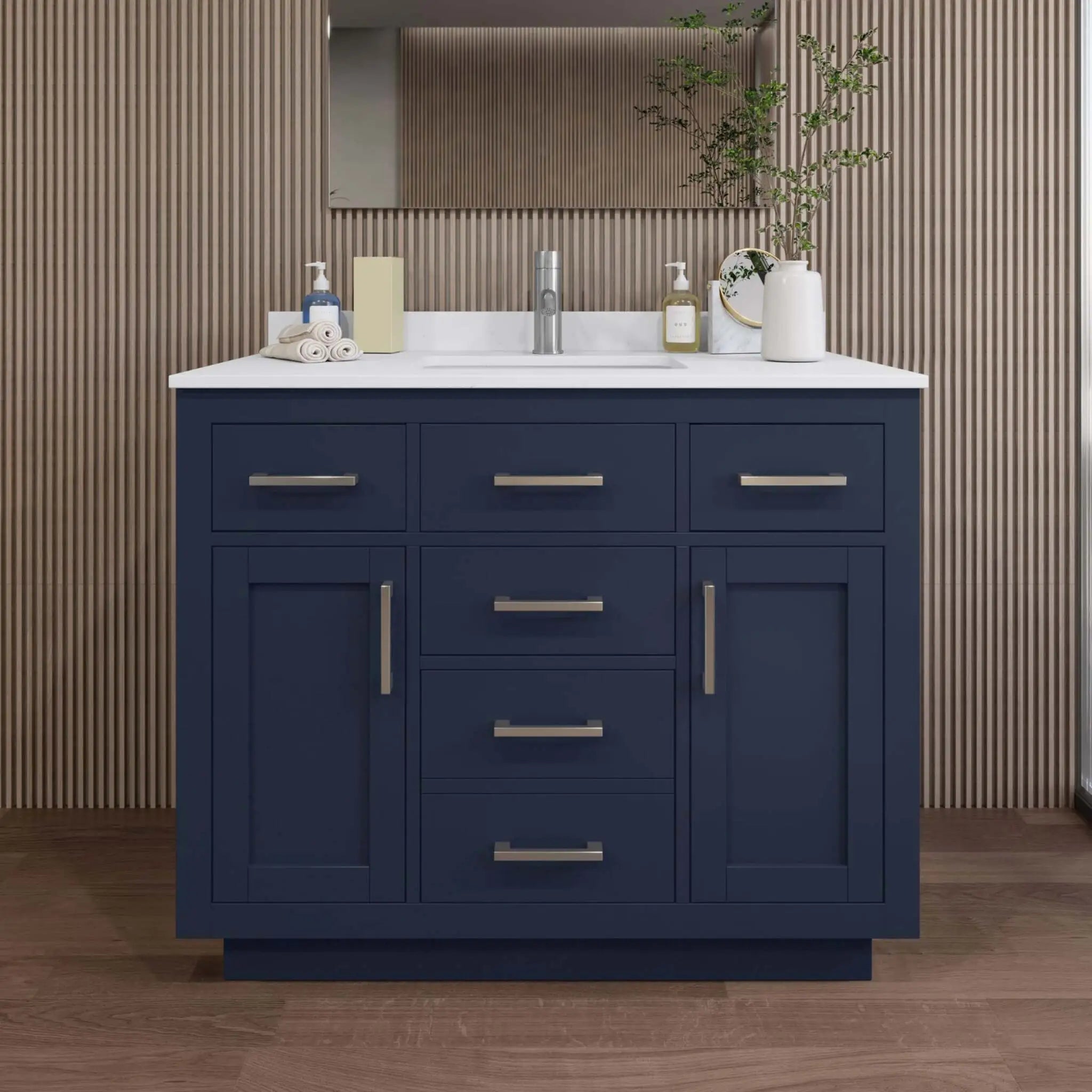42" Beckett TK Beckett Single Bathroom Vanity with Toe Kick in Dark Blue with Brushed Nickel Trim by Wyndham