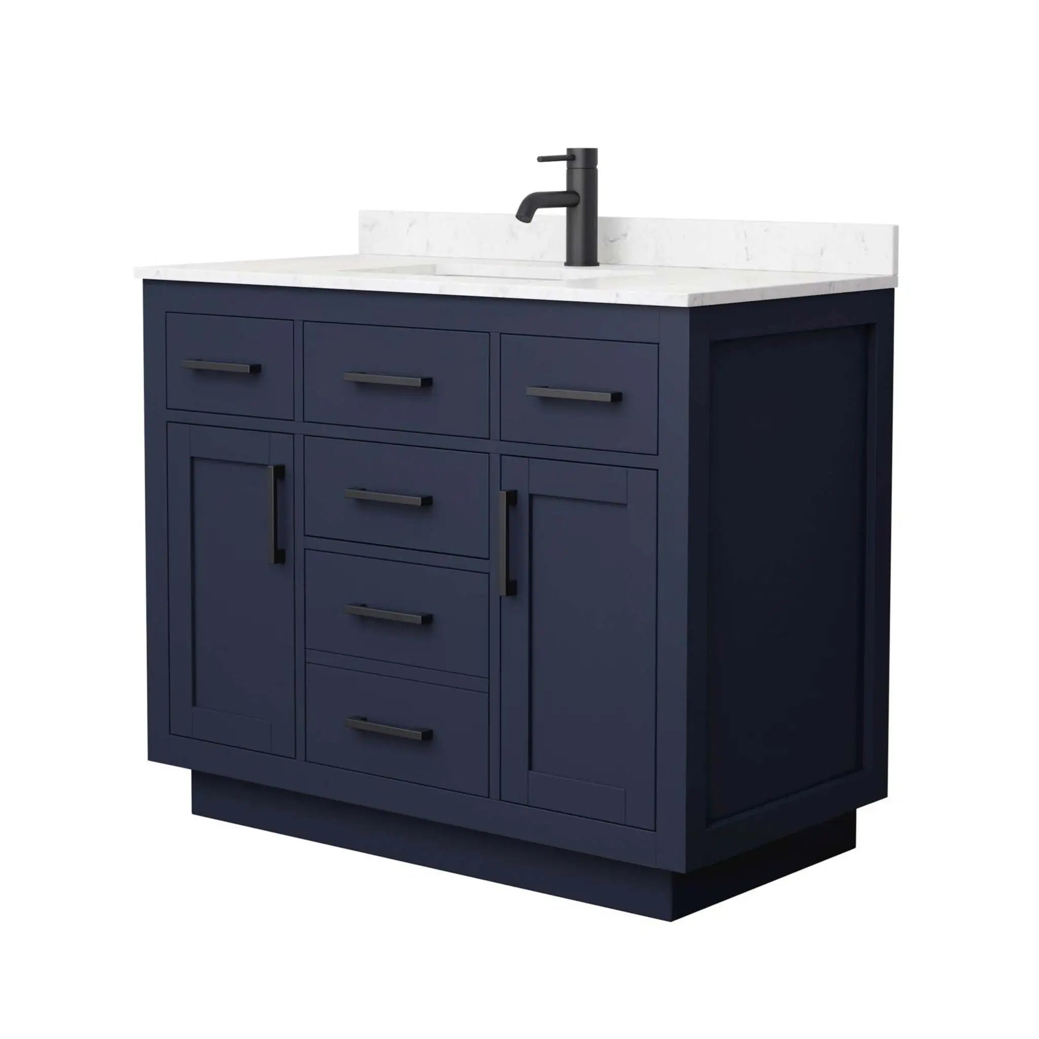 42" Beckett TK Beckett Single Bathroom Vanity with Toe Kick in Dark Blue with Matte Black Trim by Wyndham