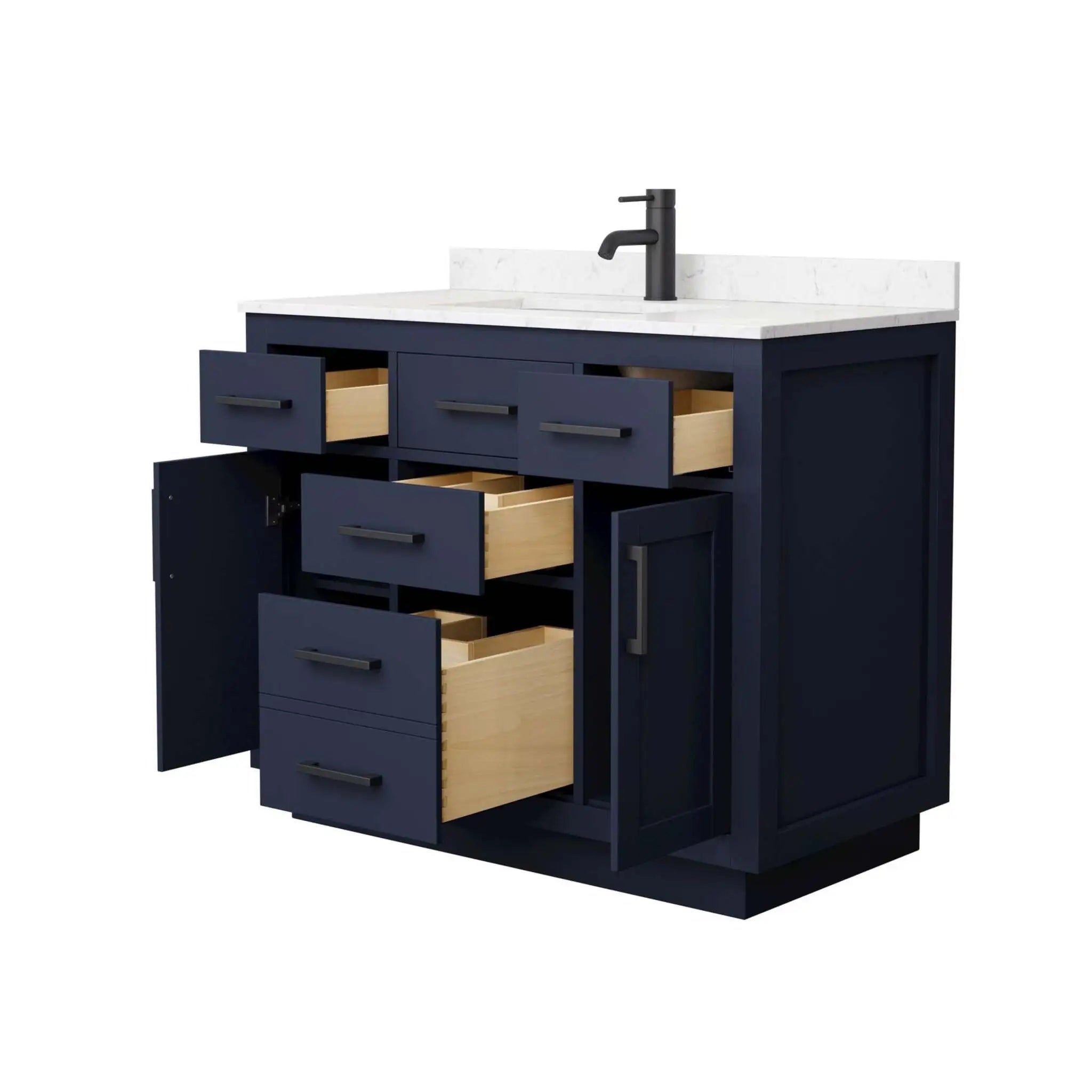 42" Beckett TK Beckett Single Bathroom Vanity with Toe Kick in Dark Blue with Matte Black Trim by Wyndham