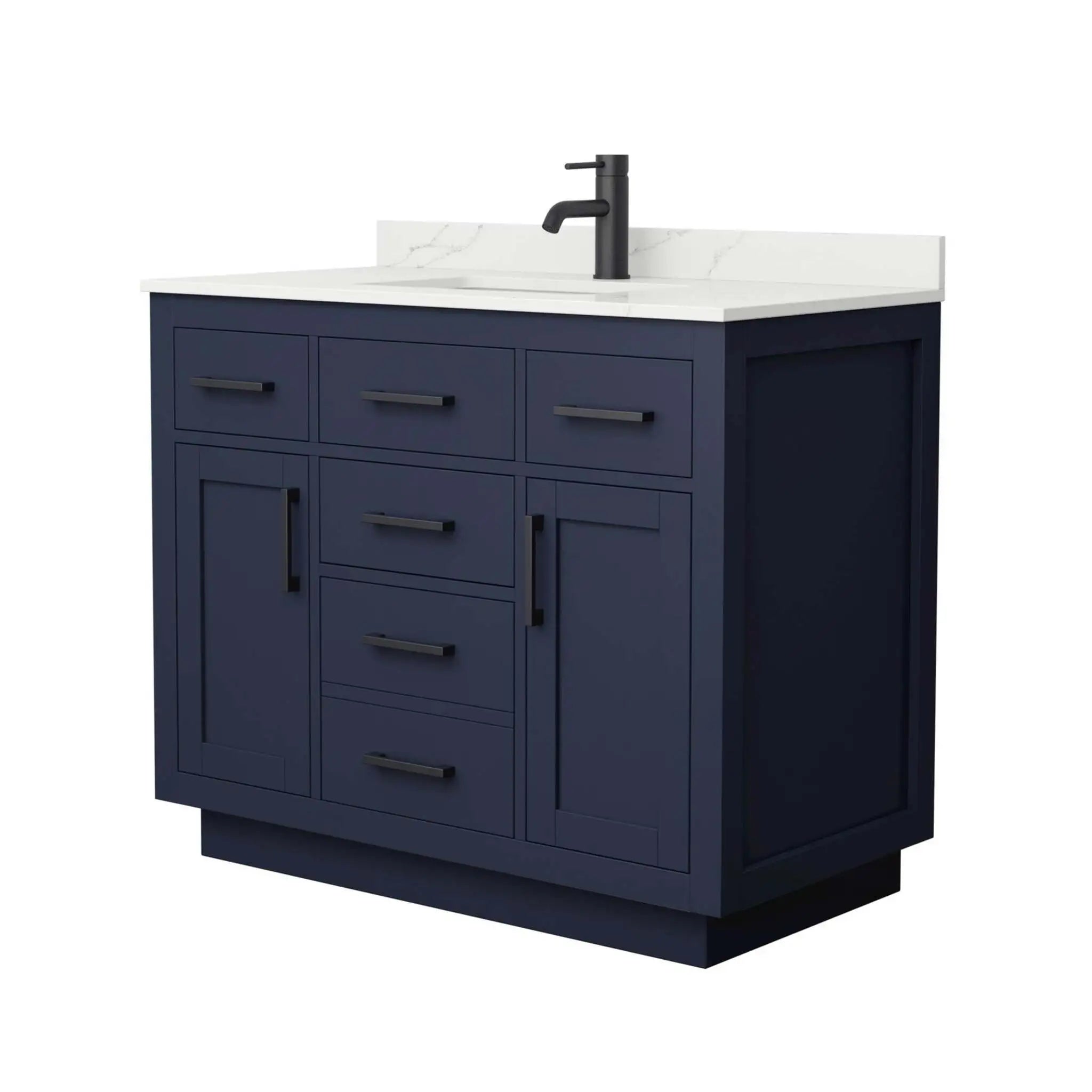 42" Beckett TK Beckett Single Bathroom Vanity with Toe Kick in Dark Blue with Matte Black Trim by Wyndham