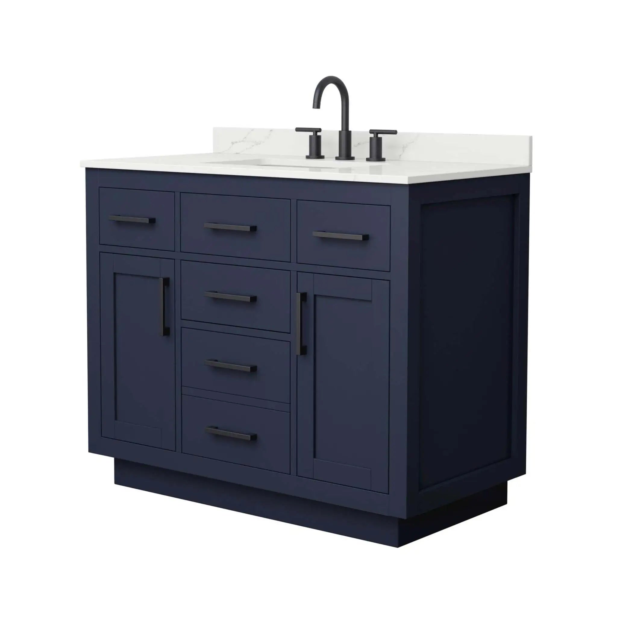 42" Beckett TK Beckett Single Bathroom Vanity with Toe Kick in Dark Blue with Matte Black Trim by Wyndham