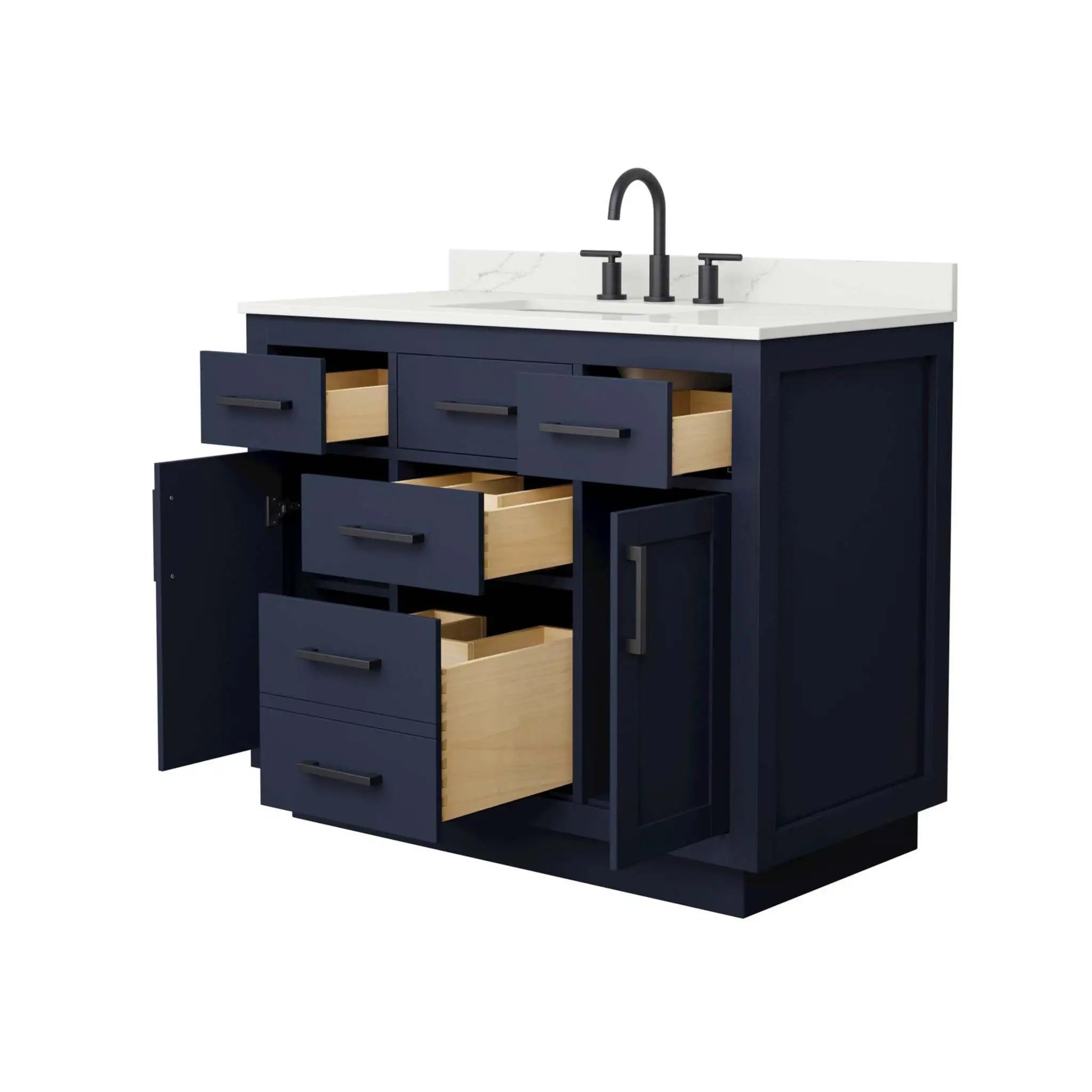 42" Beckett TK Beckett Single Bathroom Vanity with Toe Kick in Dark Blue with Matte Black Trim by Wyndham