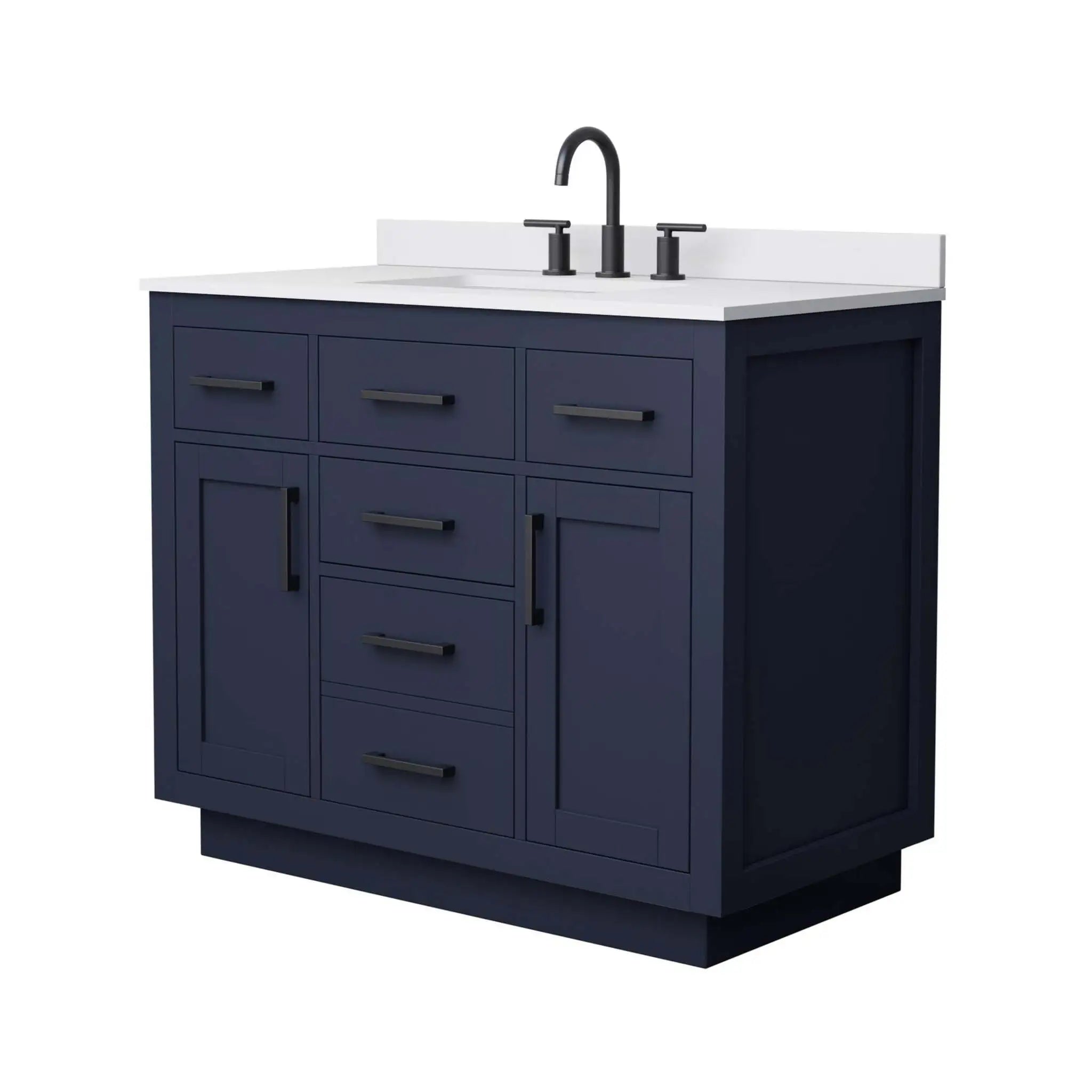 42" Beckett TK Beckett Single Bathroom Vanity with Toe Kick in Dark Blue with Matte Black Trim by Wyndham