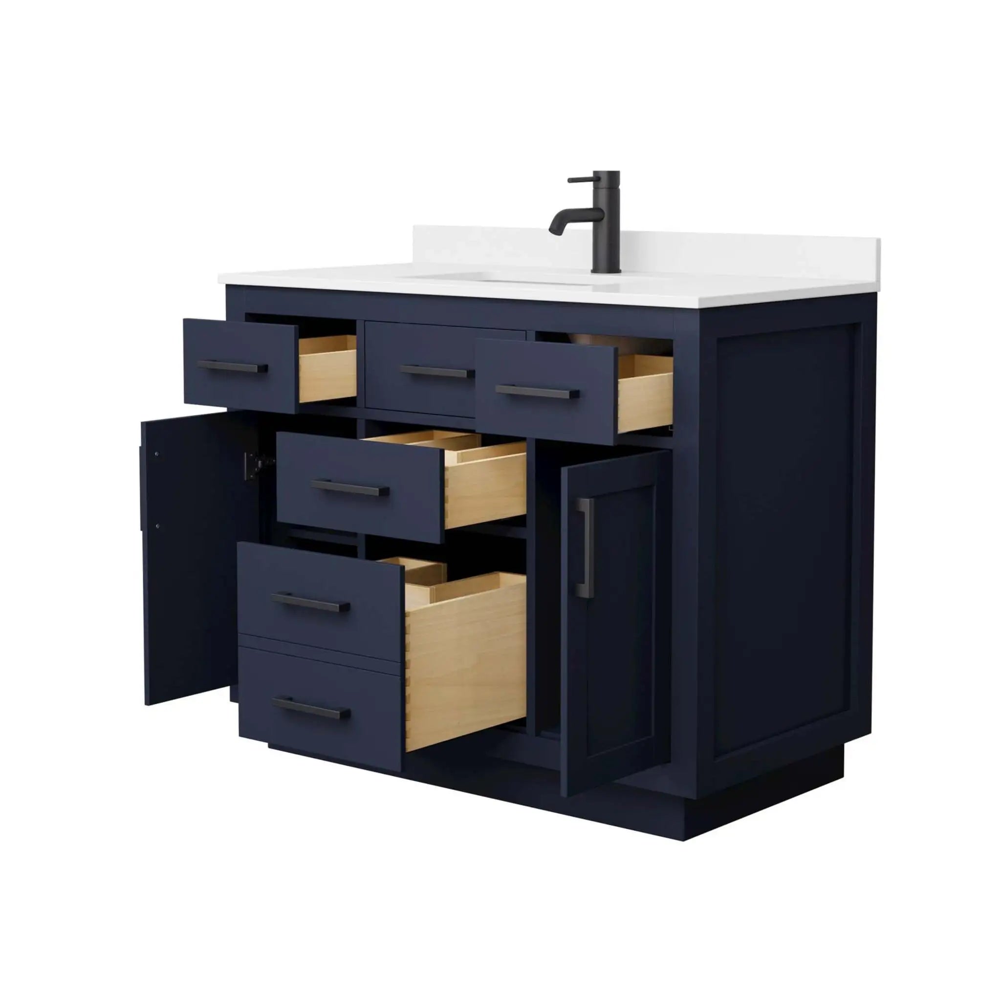42" Beckett TK Beckett Single Bathroom Vanity with Toe Kick in Dark Blue with Matte Black Trim by Wyndham