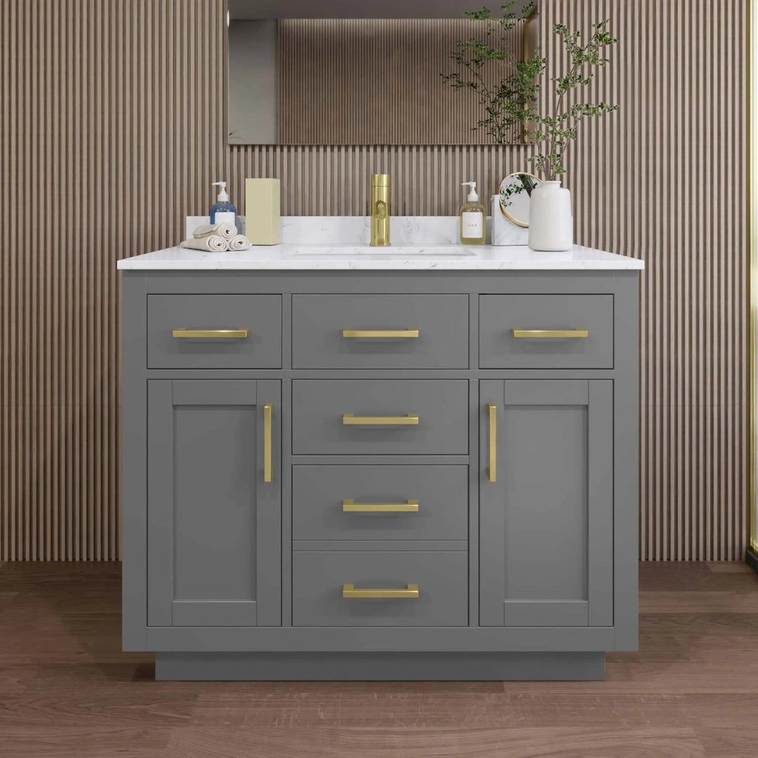 42" Beckett TK Beckett Single Bathroom Vanity with Toe Kick in Dark Gray with Brushed Gold Trim by Wyndham