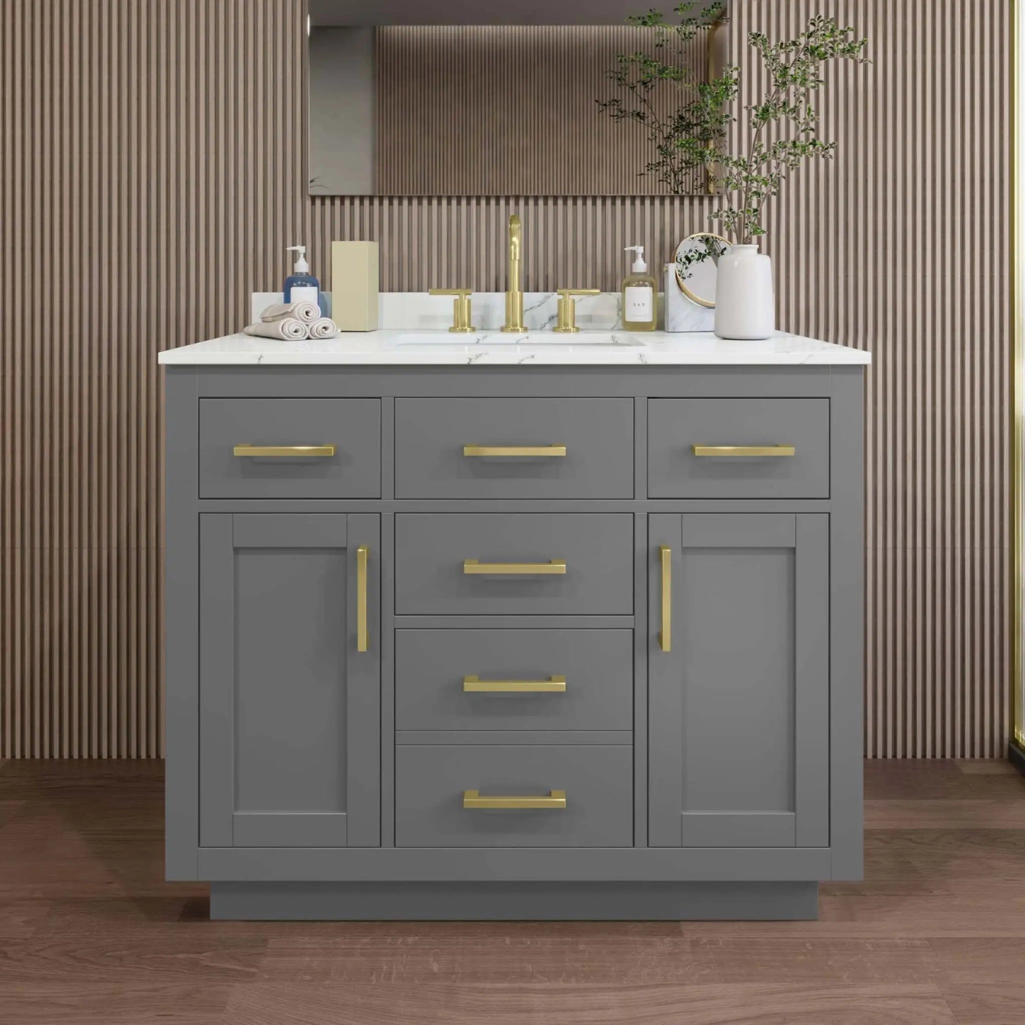 42" Beckett TK Beckett Single Bathroom Vanity with Toe Kick in Dark Gray with Brushed Gold Trim by Wyndham