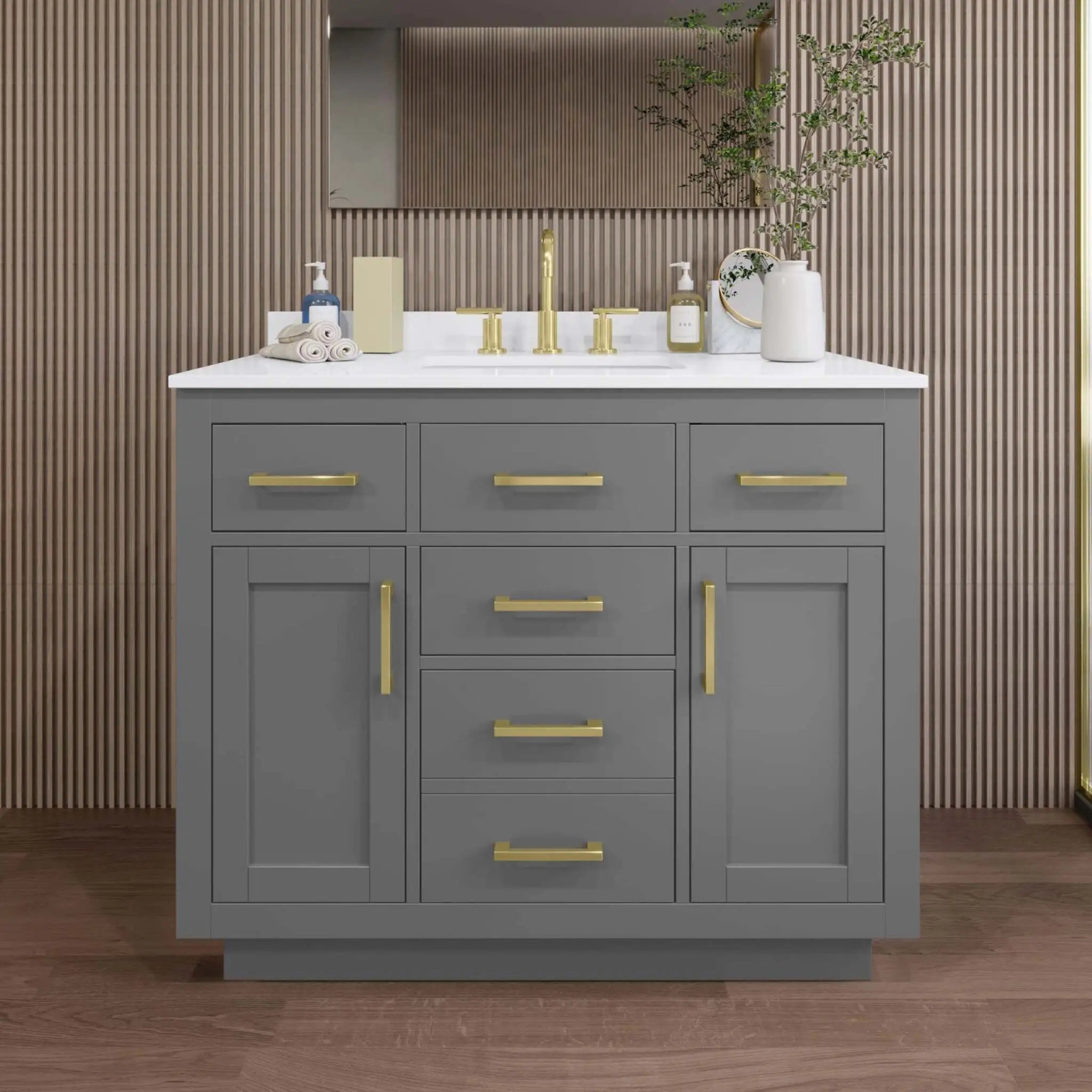 42" Beckett TK Beckett Single Bathroom Vanity with Toe Kick in Dark Gray with Brushed Gold Trim by Wyndham