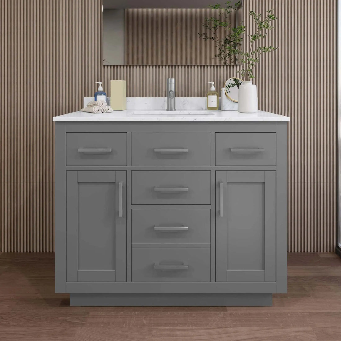42" Beckett TK Beckett Single Bathroom Vanity with Toe Kick in Dark Gray with Brushed Nickel Trim by Wyndham
