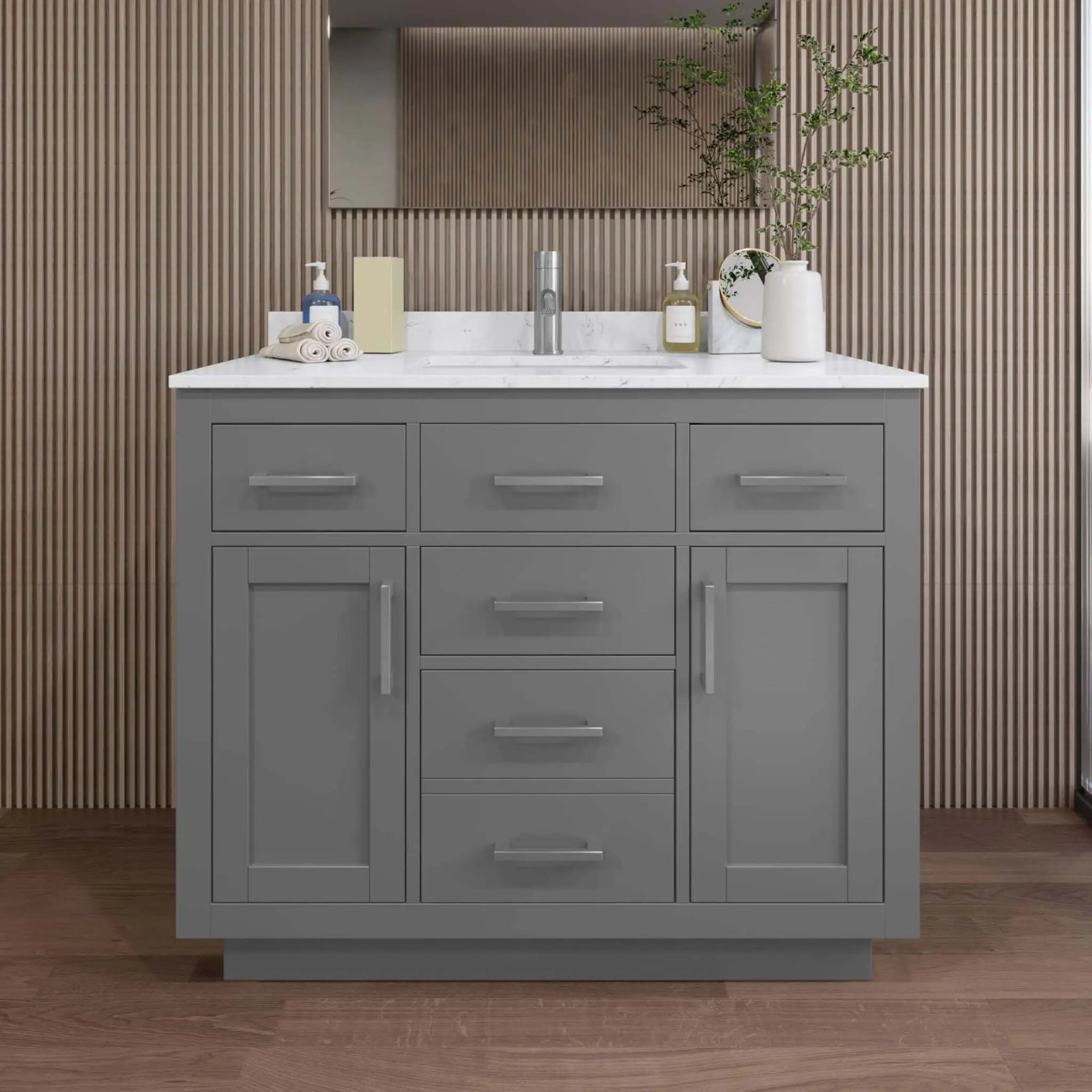 42" Beckett TK Beckett Single Bathroom Vanity with Toe Kick in Dark Gray with Brushed Nickel Trim by Wyndham